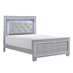Allura Silver King LED Upholstered Panel Bed