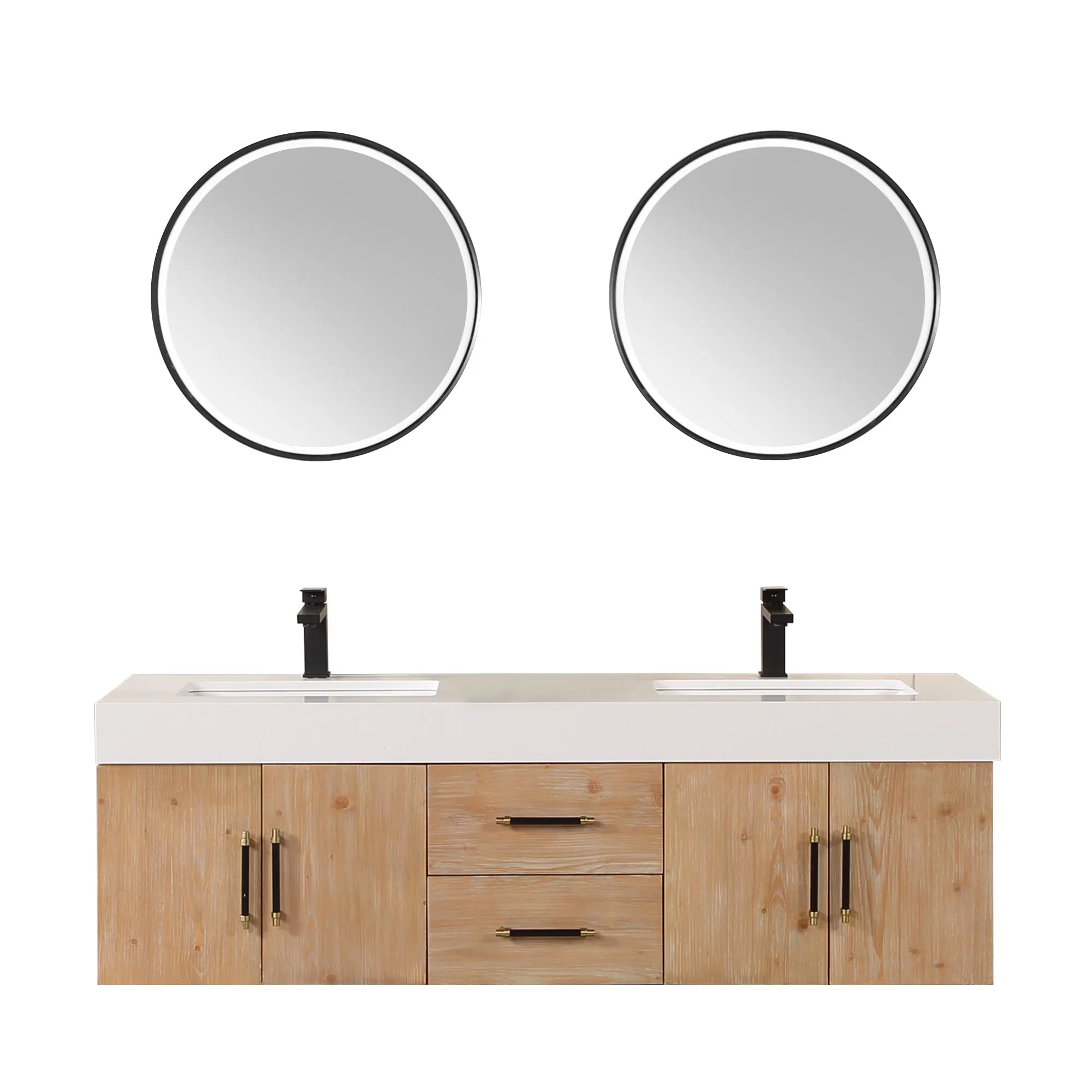 Altair Designs Corchia Wall-mounted Double Bathroom Vanity with White Composite Stone Countertop - 553060-LB-WH