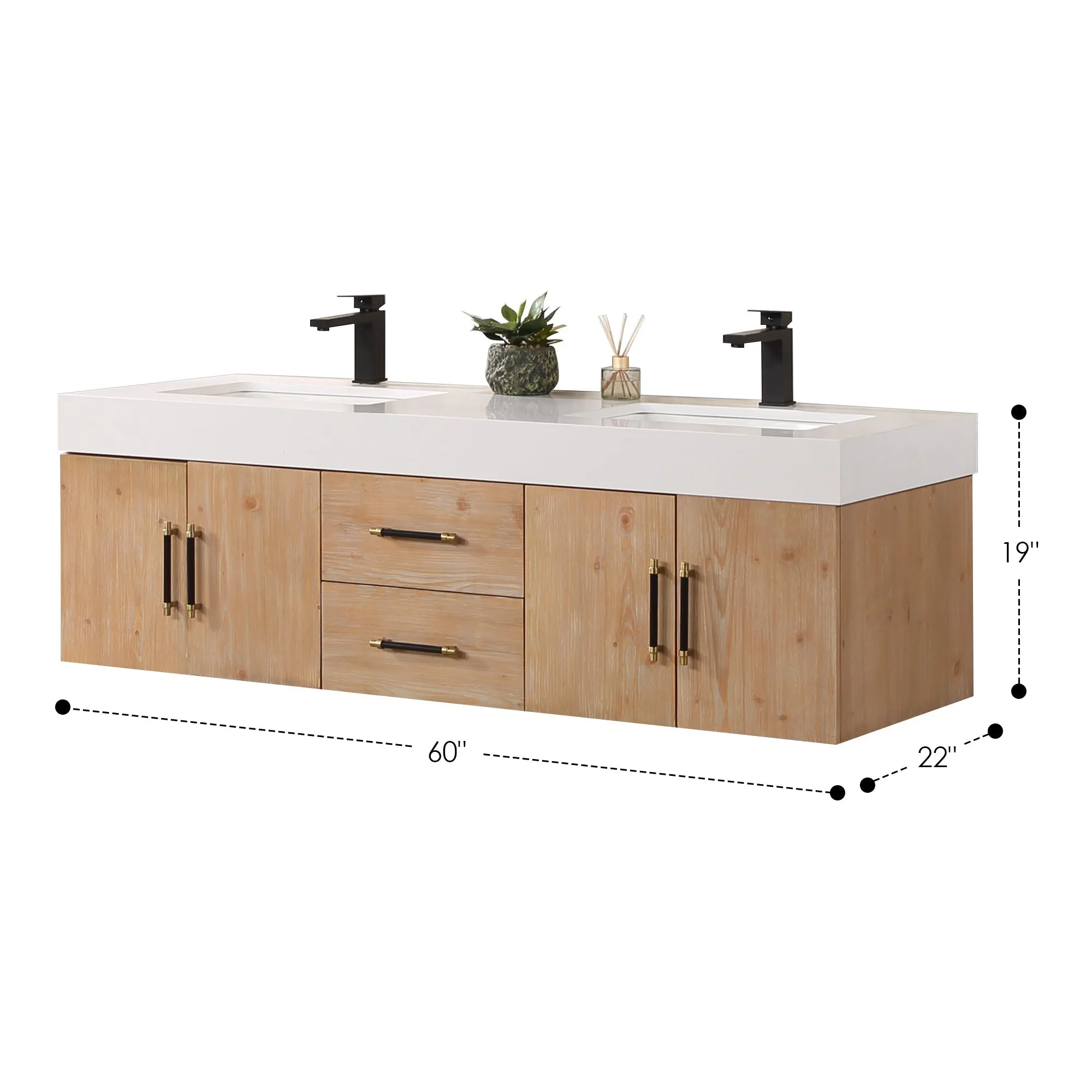 Altair Designs Corchia Wall-mounted Double Bathroom Vanity with White Composite Stone Countertop - 553060-LB-WH