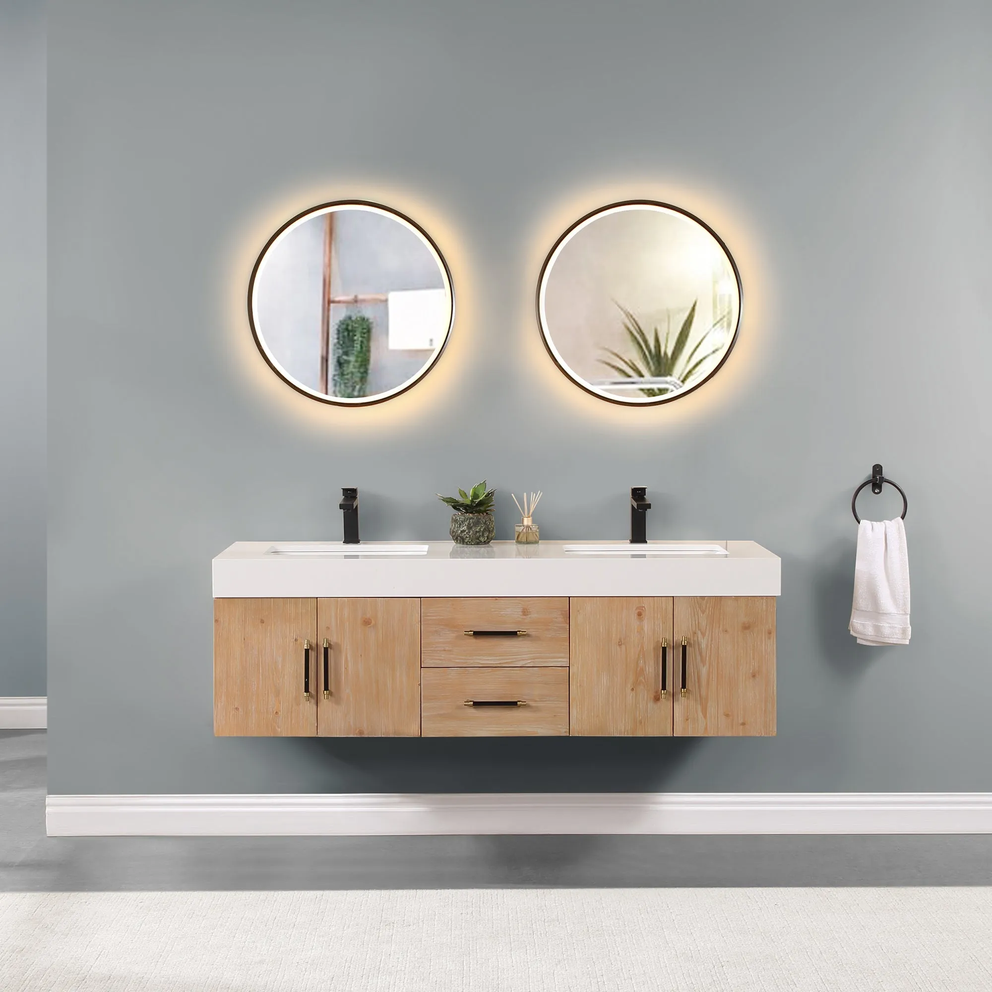 Altair Designs Corchia Wall-mounted Double Bathroom Vanity with White Composite Stone Countertop - 553060-LB-WH