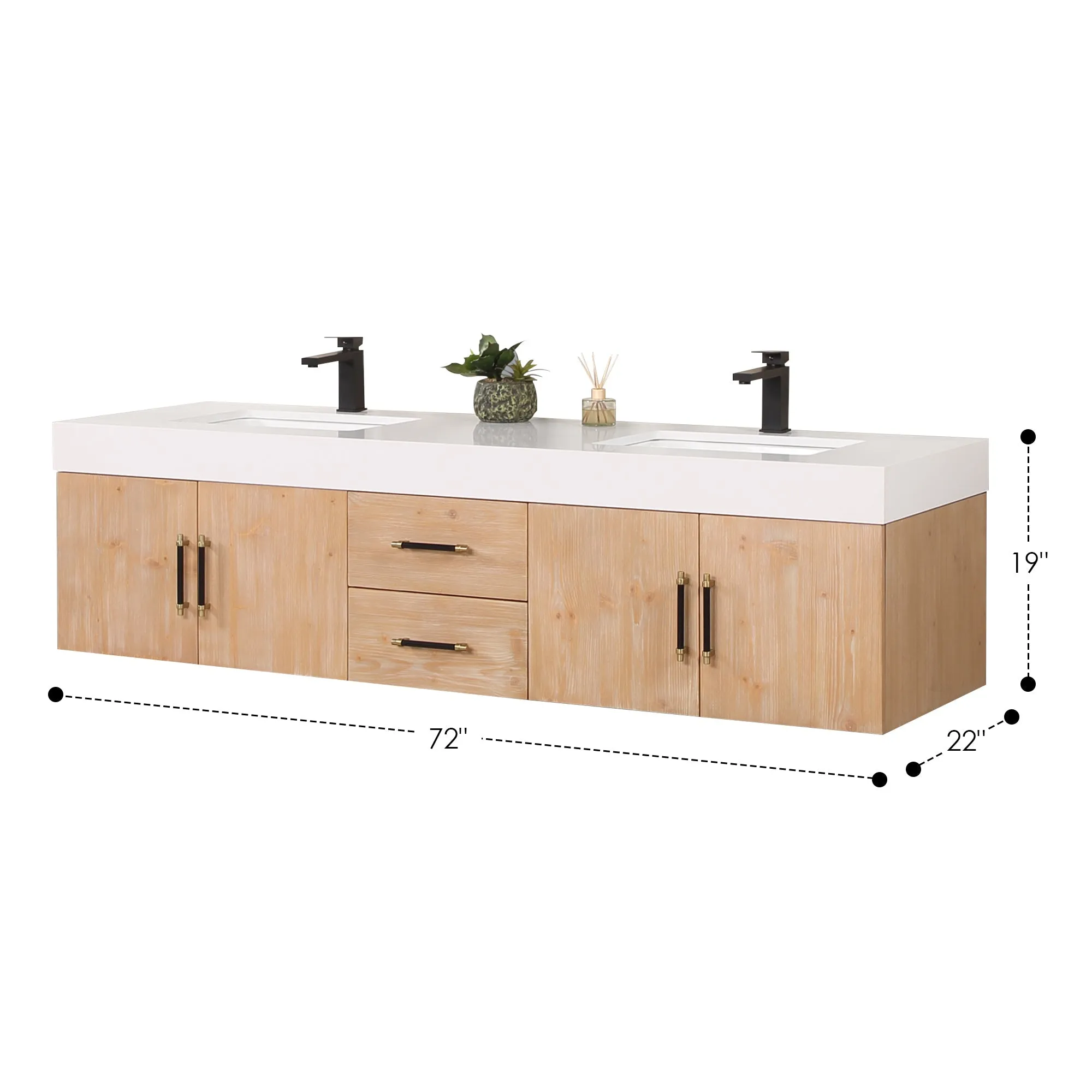 Altair Designs Corchia Wall-mounted Double Bathroom Vanity with White Composite Stone Countertop - 553060-LB-WH