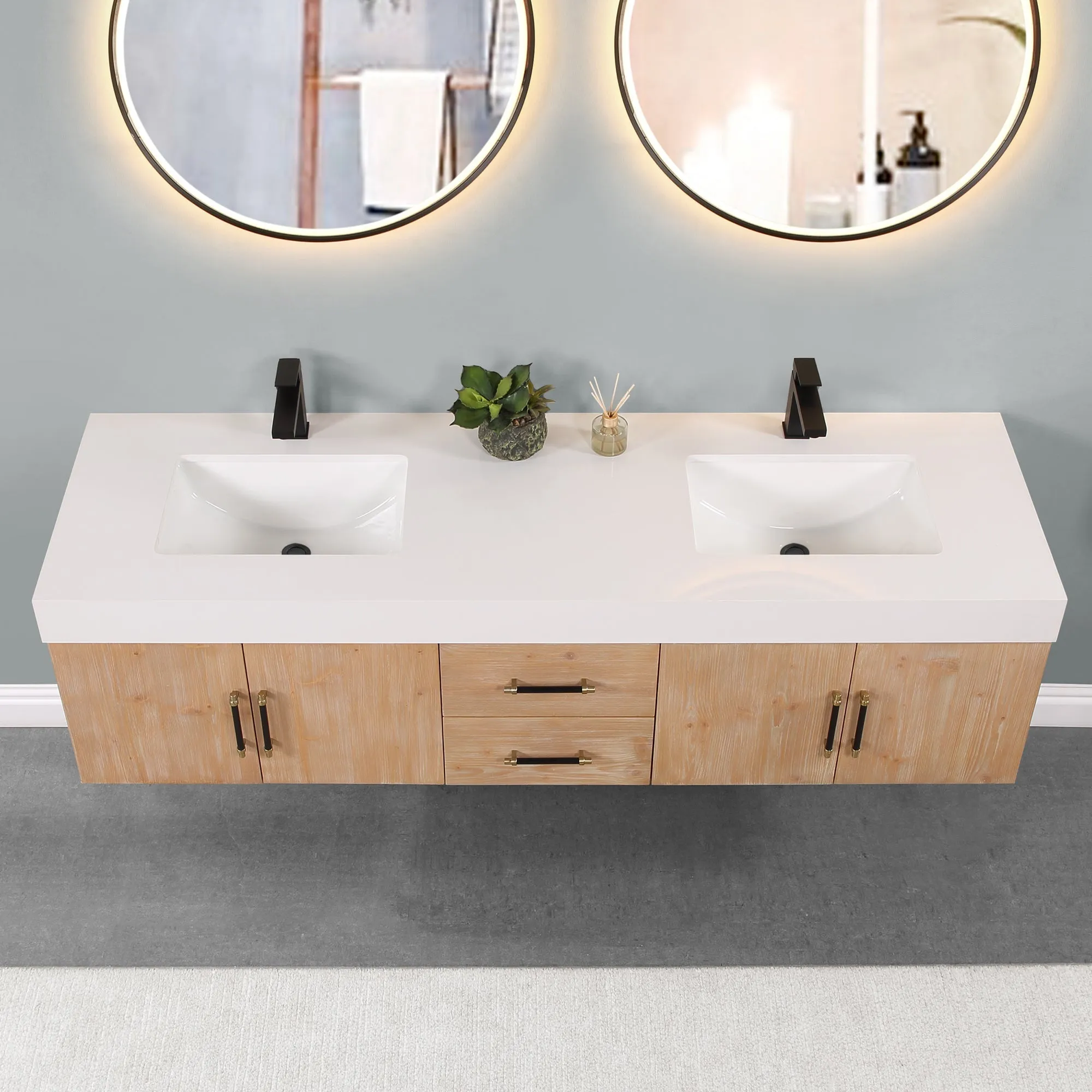 Altair Designs Corchia Wall-mounted Double Bathroom Vanity with White Composite Stone Countertop - 553060-LB-WH