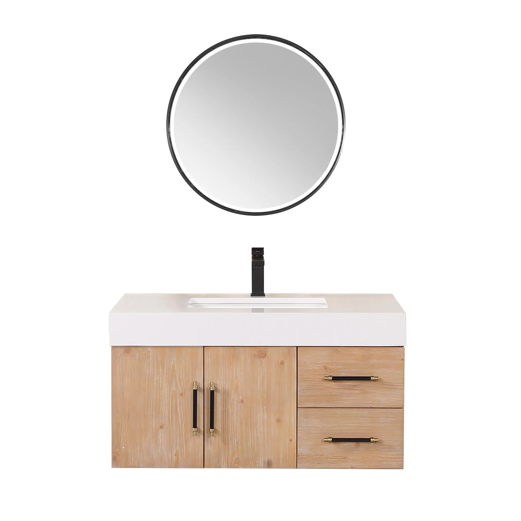Altair Designs Corchia Wall-mounted Single Bathroom Vanity with White Composite Stone Countertop - 553036-LB-WH
