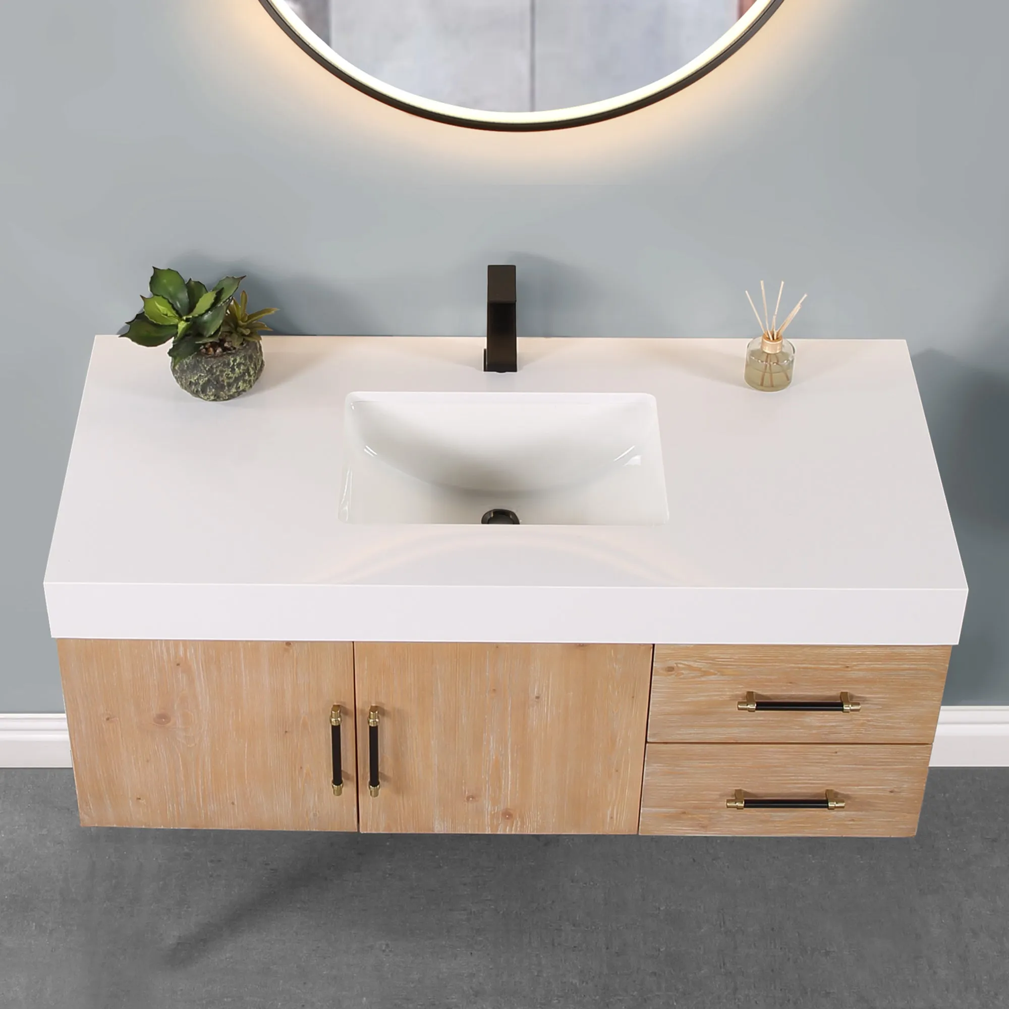 Altair Designs Corchia Wall-mounted Single Bathroom Vanity with White Composite Stone Countertop - 553036-LB-WH
