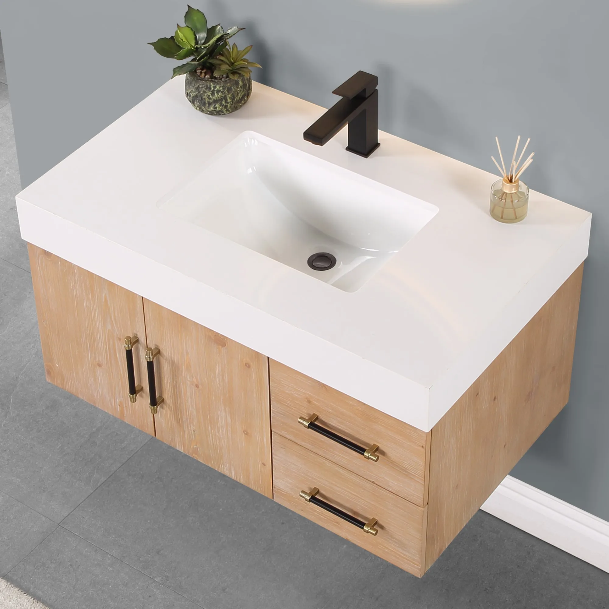 Altair Designs Corchia Wall-mounted Single Bathroom Vanity with White Composite Stone Countertop - 553036-LB-WH