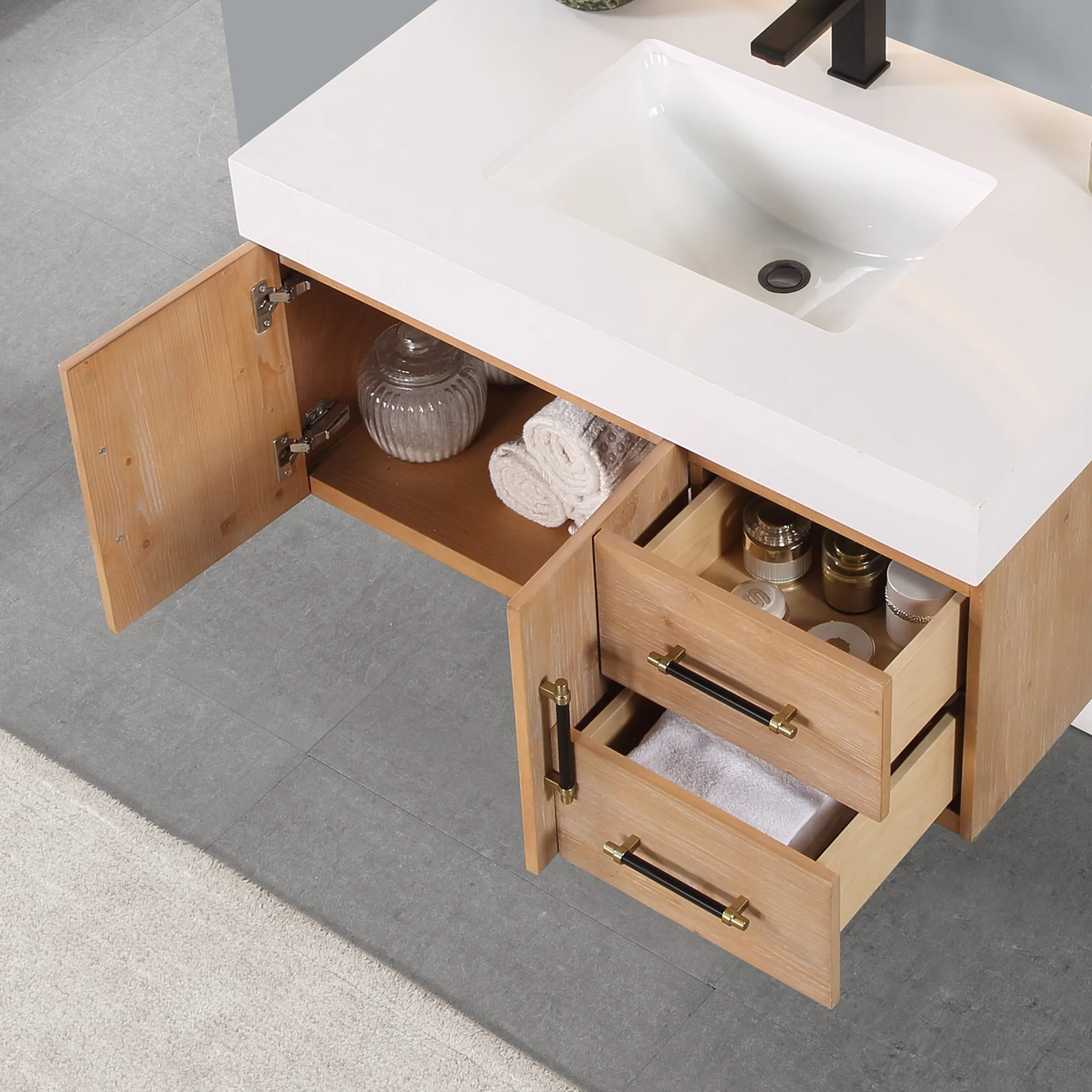 Altair Designs Corchia Wall-mounted Single Bathroom Vanity with White Composite Stone Countertop - 553036-LB-WH