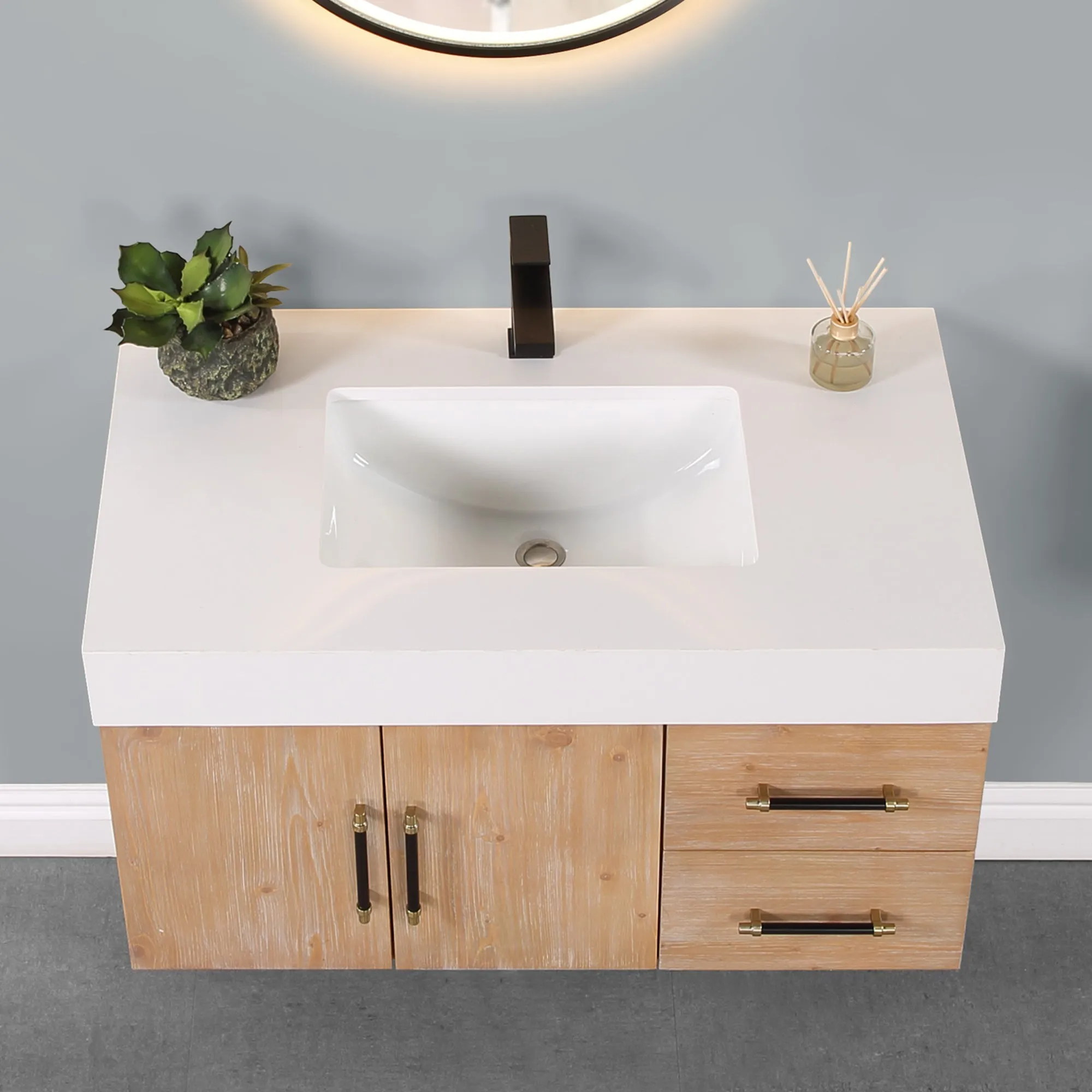 Altair Designs Corchia Wall-mounted Single Bathroom Vanity with White Composite Stone Countertop - 553036-LB-WH