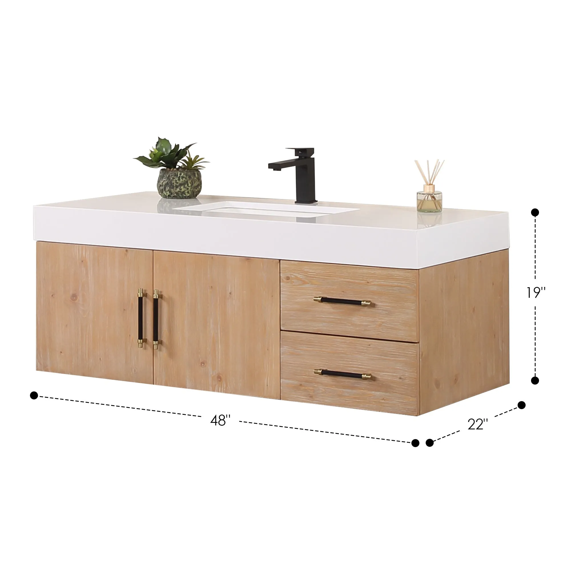 Altair Designs Corchia Wall-mounted Single Bathroom Vanity with White Composite Stone Countertop - 553036-LB-WH