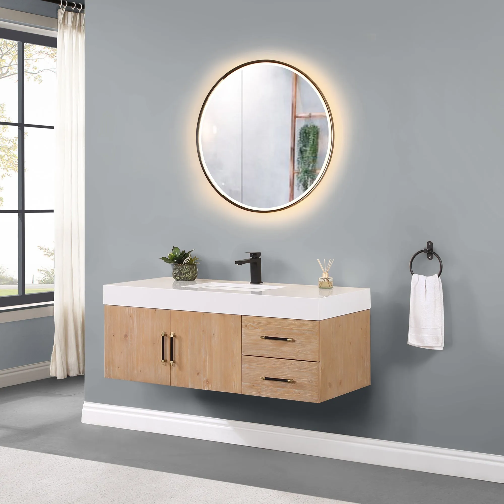 Altair Designs Corchia Wall-mounted Single Bathroom Vanity with White Composite Stone Countertop - 553036-LB-WH