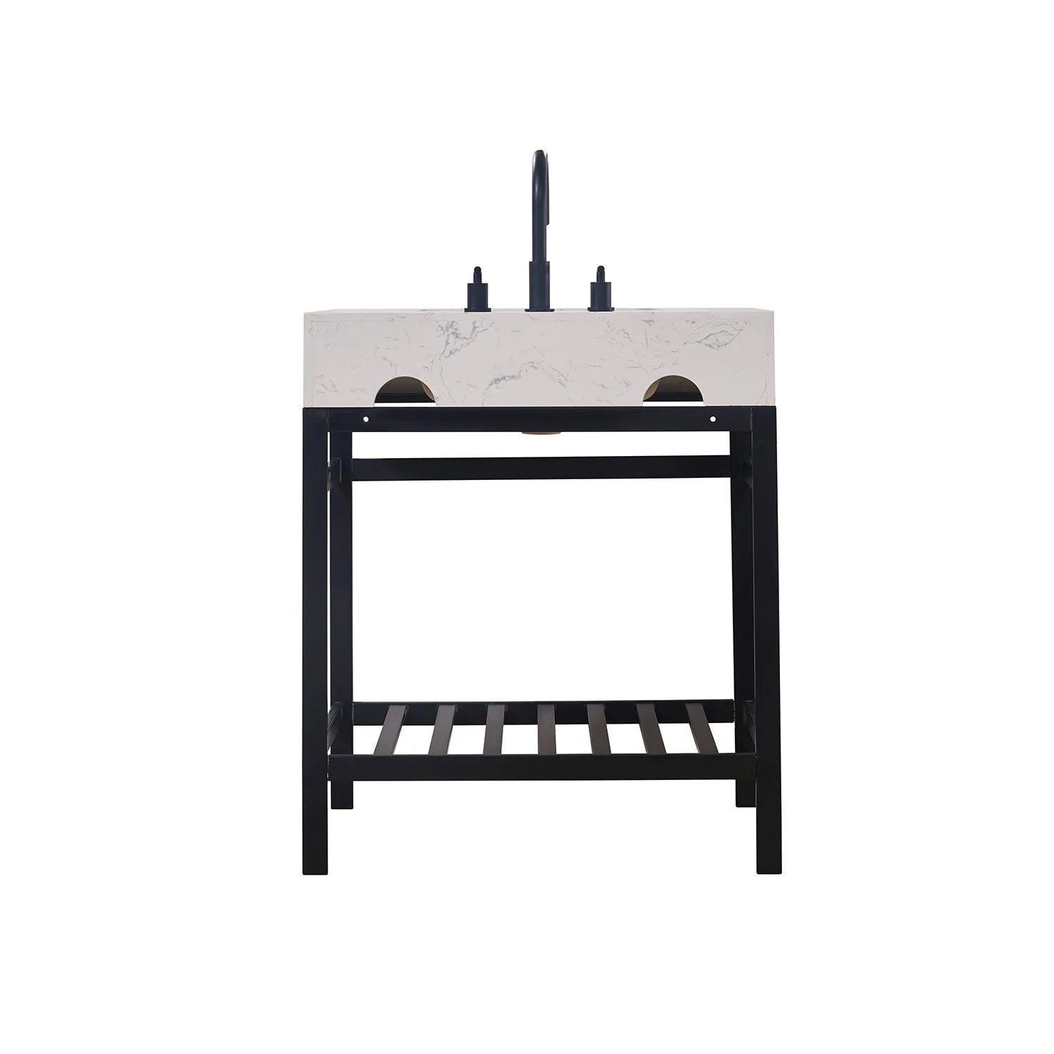 Altair Designs Merano 30" Single Stainless Steel Vanity Console with Aosta White Stone Countertop - 68030-AWAP-MB-NM