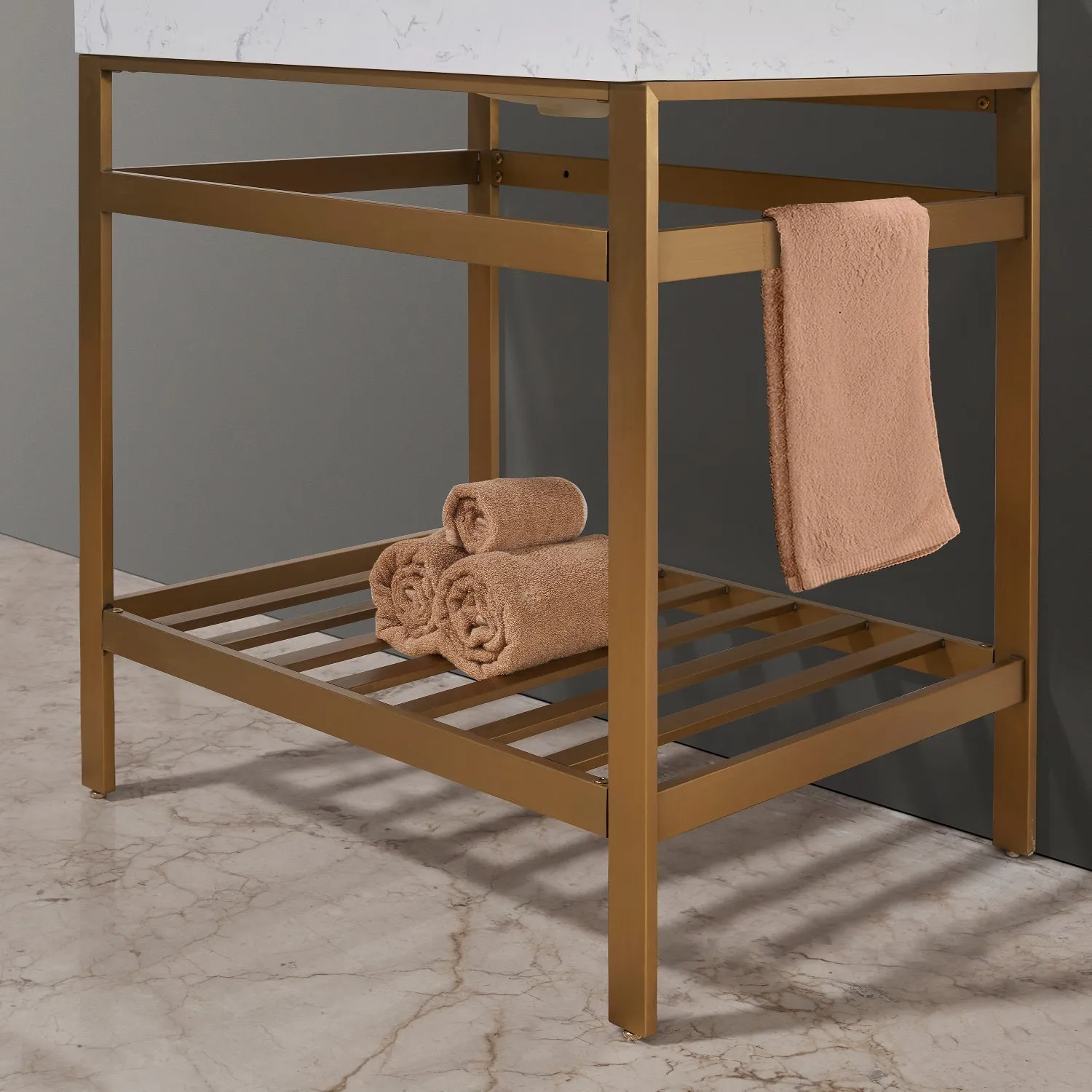 Altair Designs Merano 30" Single Stainless Steel Vanity Console with Aosta White Stone Countertop - 68030-AWAP-MB-NM