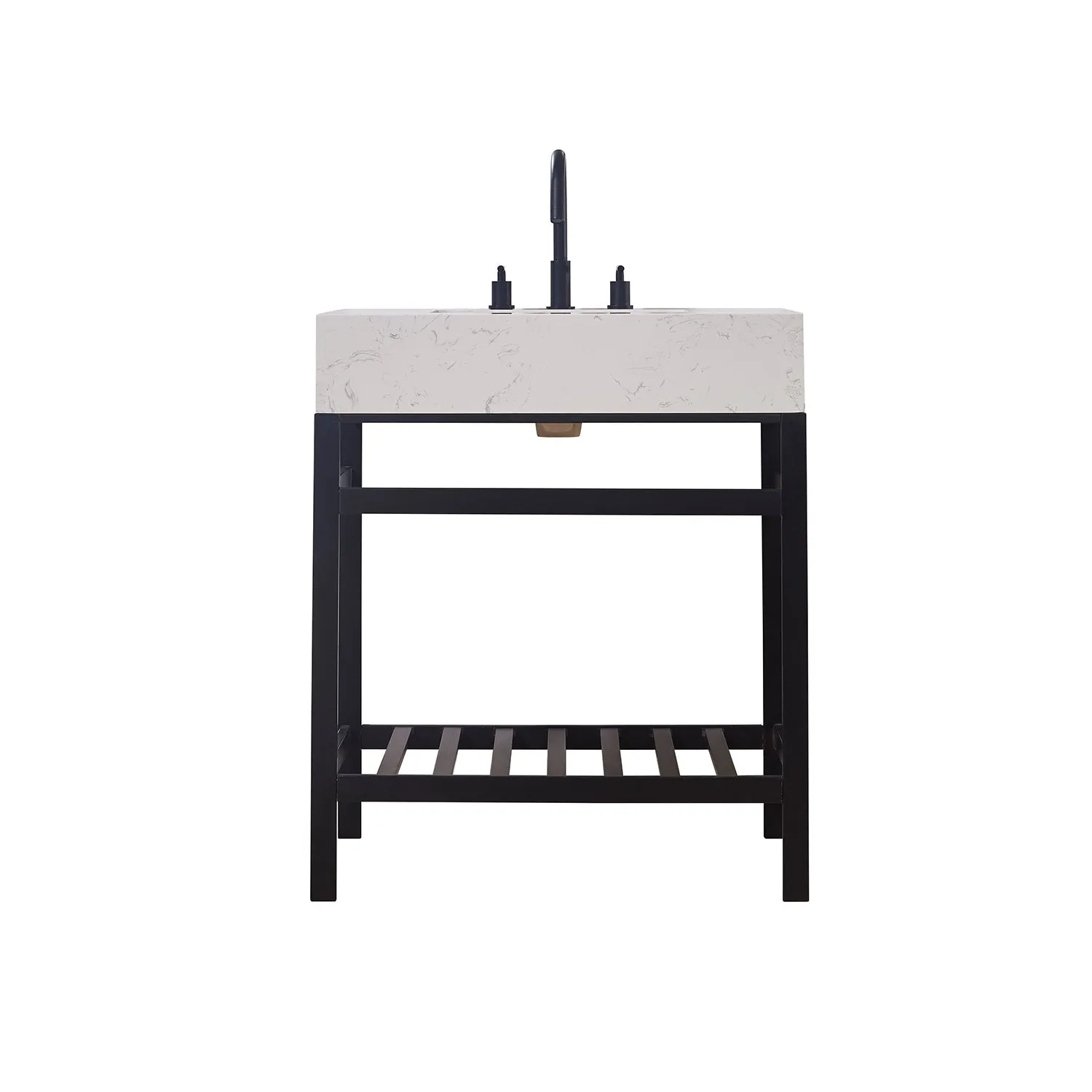 Altair Designs Merano 30" Single Stainless Steel Vanity Console with Aosta White Stone Countertop - 68030-AWAP-MB-NM