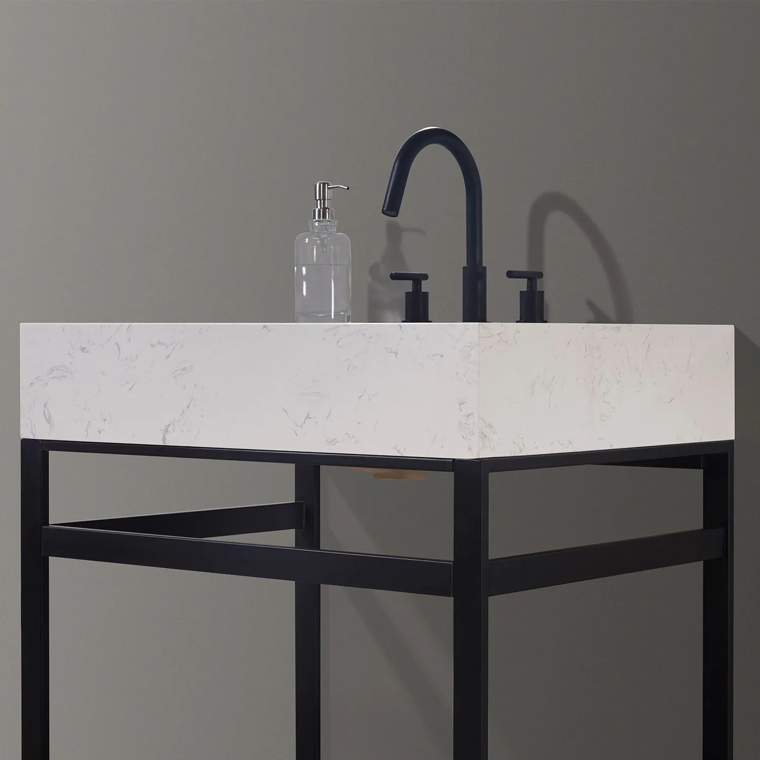 Altair Designs Merano 30" Single Stainless Steel Vanity Console with Aosta White Stone Countertop - 68030-AWAP-MB-NM
