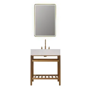 Altair Designs Merano 30" Single Stainless Steel Vanity Console with Aosta White Stone Countertop - 68030-AWAP-MB-NM
