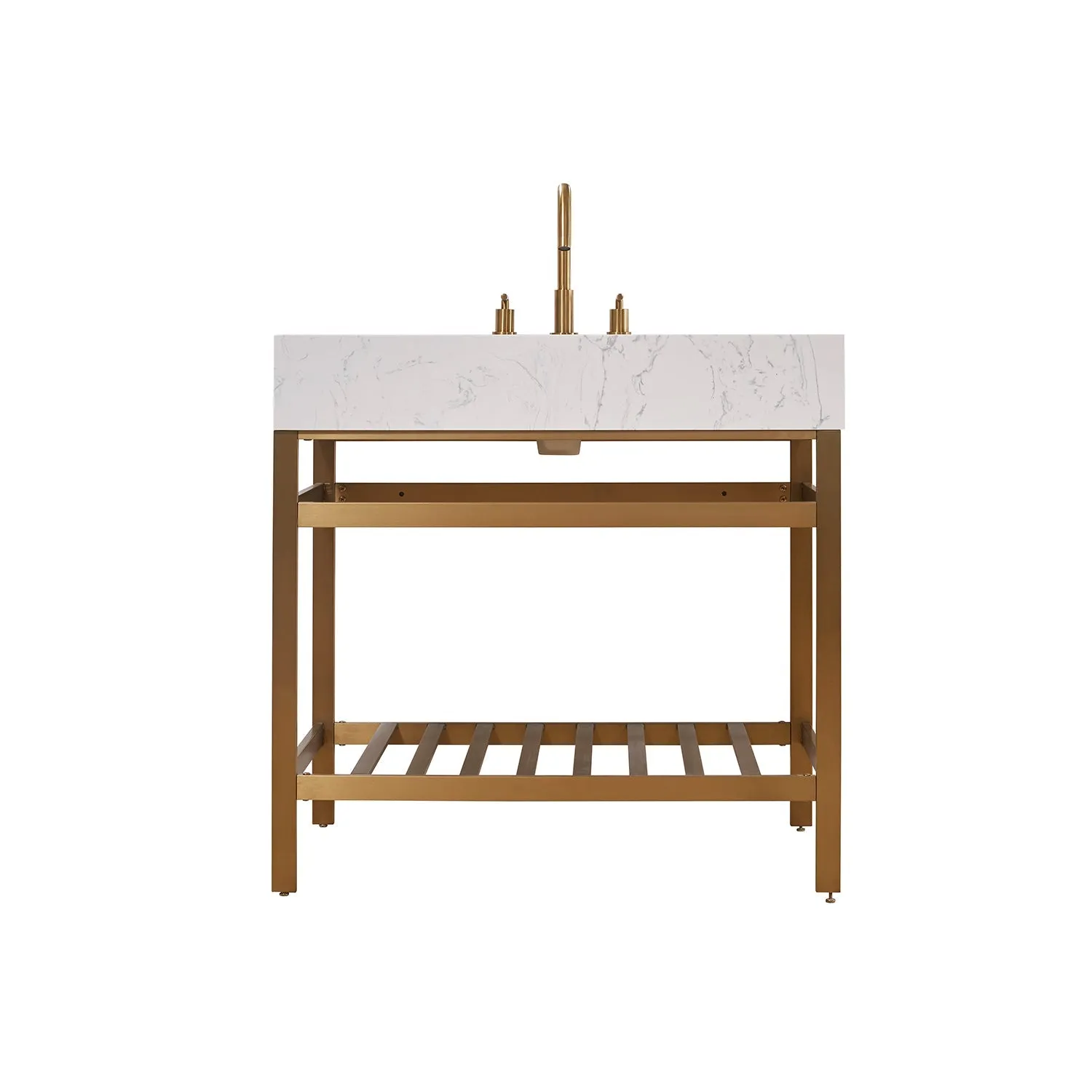 Altair Designs Merano 36" Single Stainless Steel Vanity Console with Aosta White Stone Countertop - 68036-AWAP-MB-NM