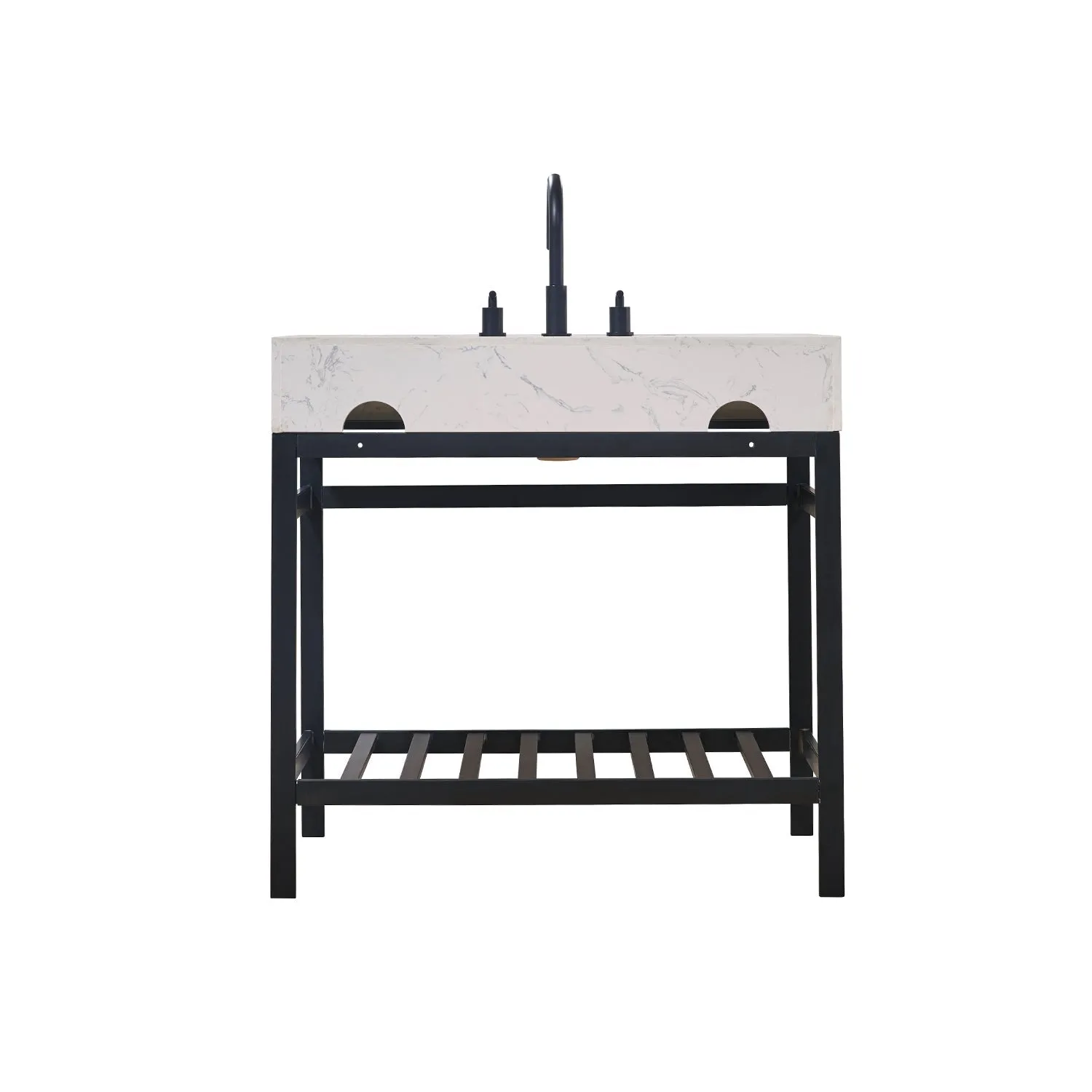 Altair Designs Merano 36" Single Stainless Steel Vanity Console with Aosta White Stone Countertop - 68036-AWAP-MB-NM