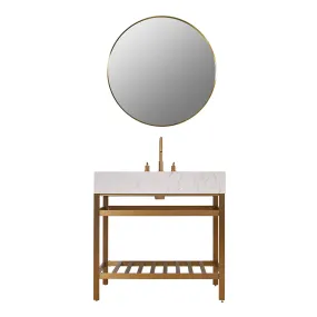 Altair Designs Merano 36" Single Stainless Steel Vanity Console with Aosta White Stone Countertop - 68036-AWAP-MB-NM