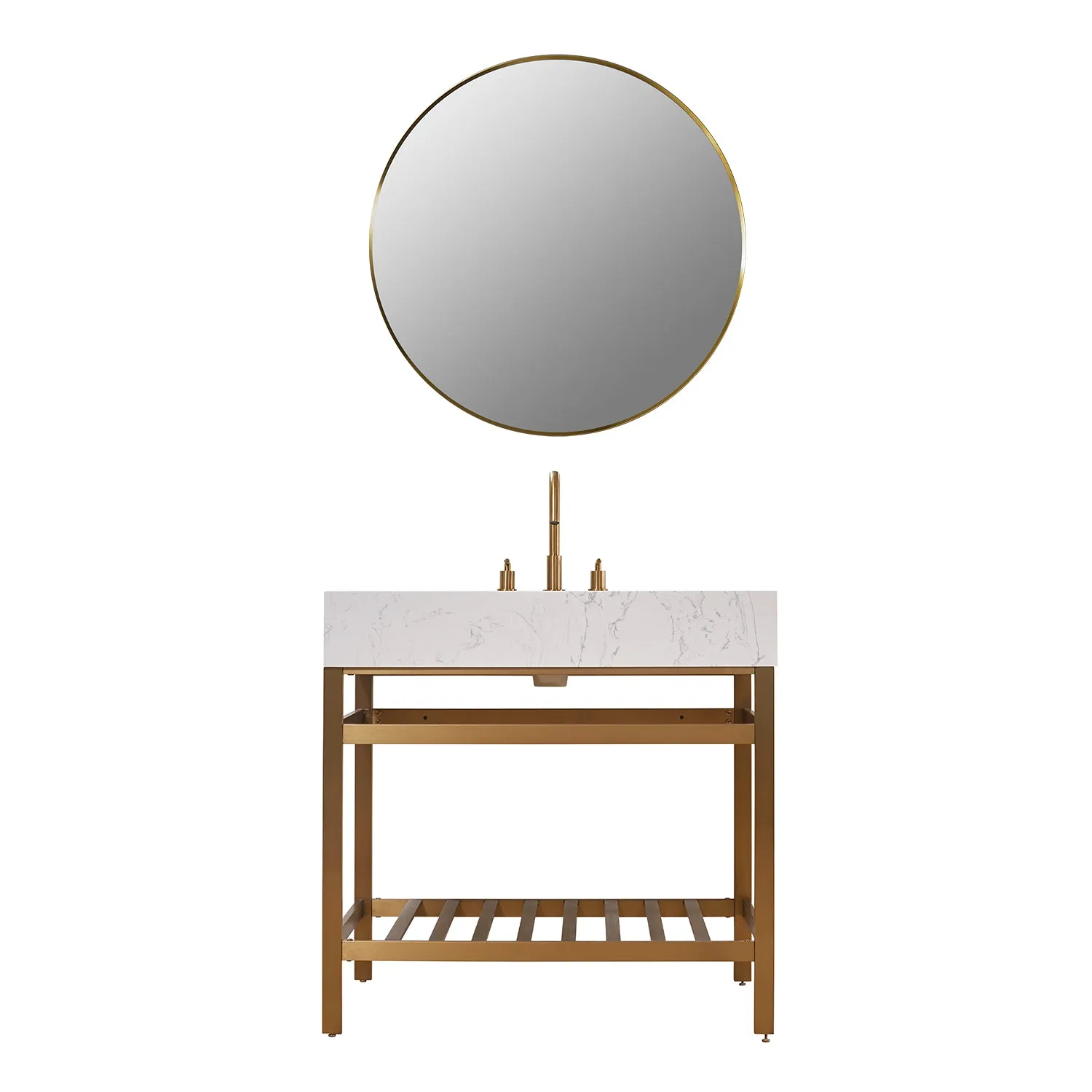 Altair Designs Merano 36" Single Stainless Steel Vanity Console with Aosta White Stone Countertop - 68036-AWAP-MB-NM