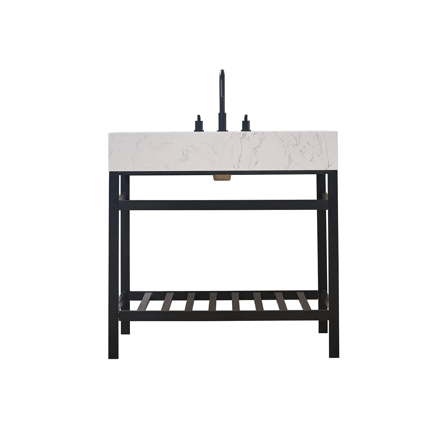 Altair Designs Merano 36" Single Stainless Steel Vanity Console with Aosta White Stone Countertop - 68036-AWAP-MB-NM