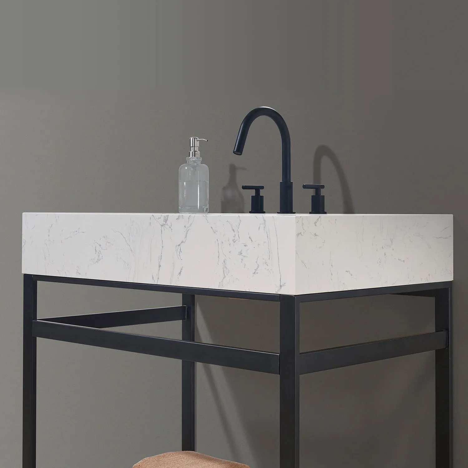 Altair Designs Merano 36" Single Stainless Steel Vanity Console with Aosta White Stone Countertop - 68036-AWAP-MB-NM