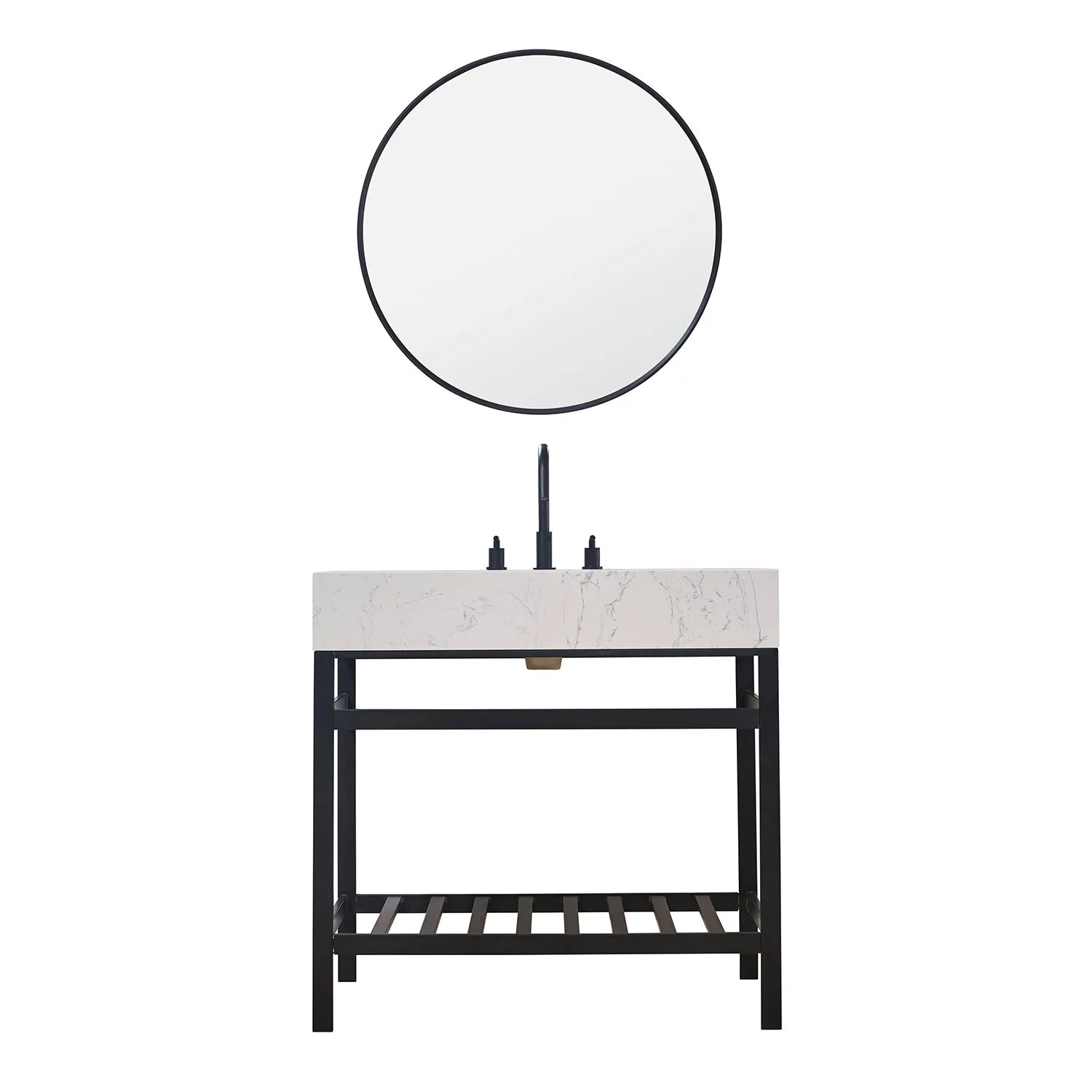 Altair Designs Merano 36" Single Stainless Steel Vanity Console with Aosta White Stone Countertop - 68036-AWAP-MB-NM