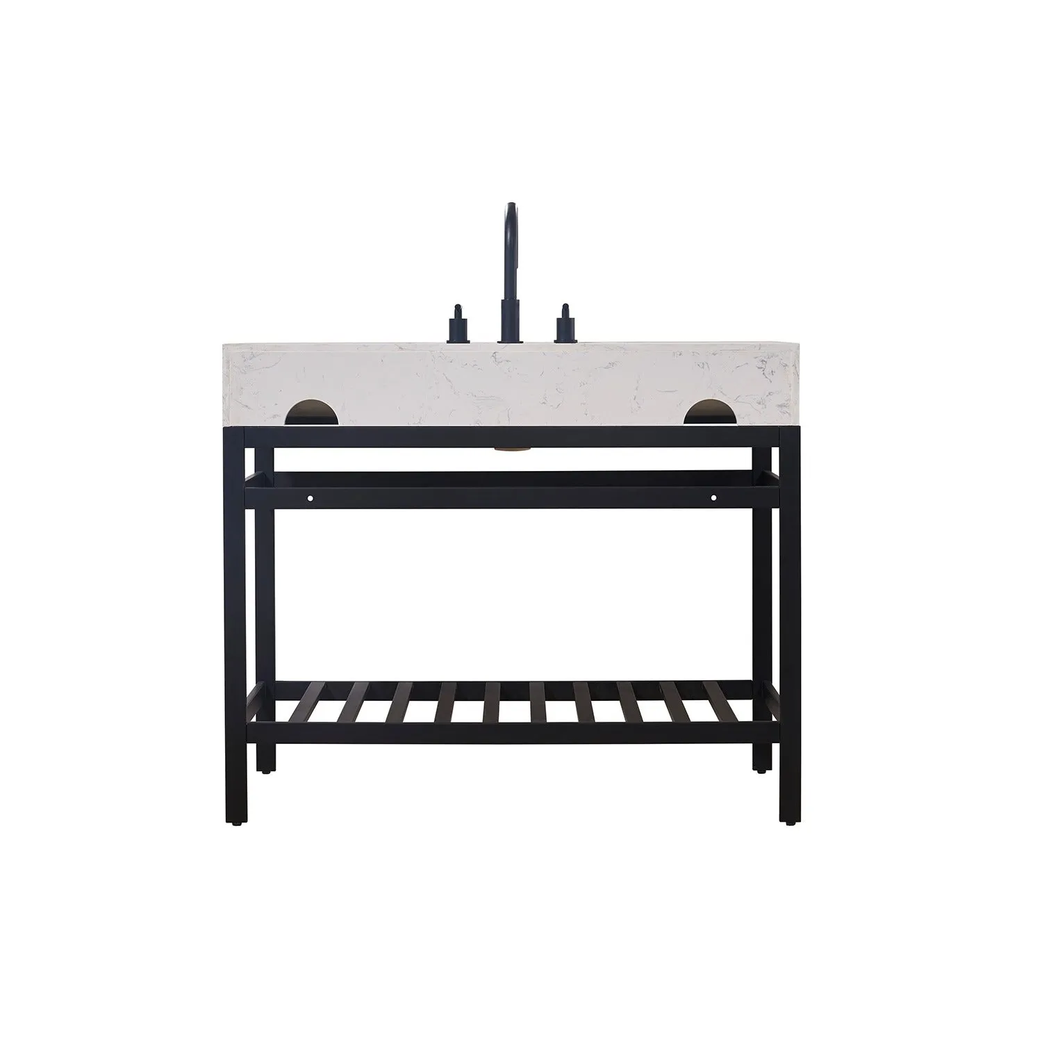 Altair Designs Merano 42" Single Stainless Steel Vanity Console with Aosta White Stone Countertop - 68042-AWAP-MB-NM