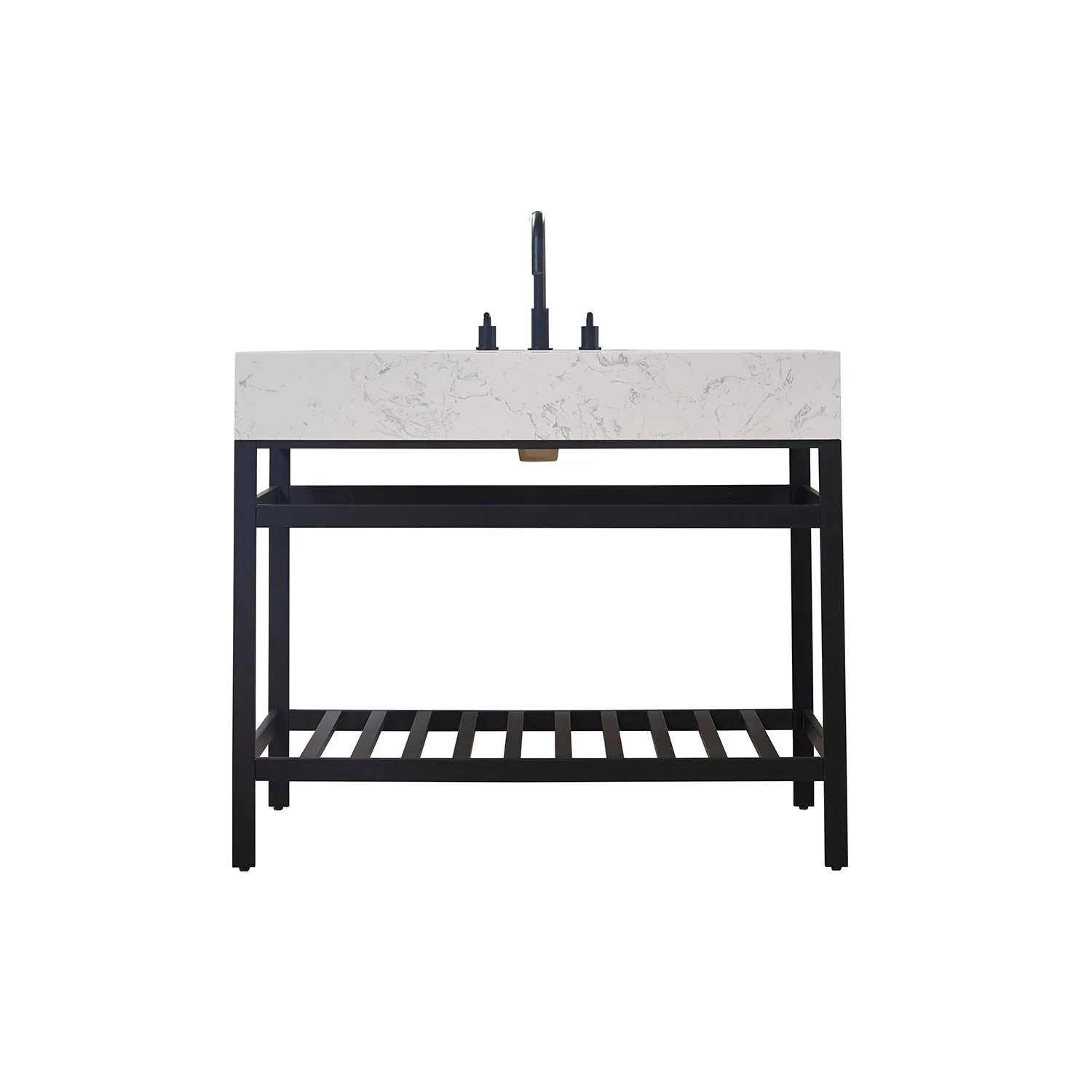 Altair Designs Merano 42" Single Stainless Steel Vanity Console with Aosta White Stone Countertop - 68042-AWAP-MB-NM