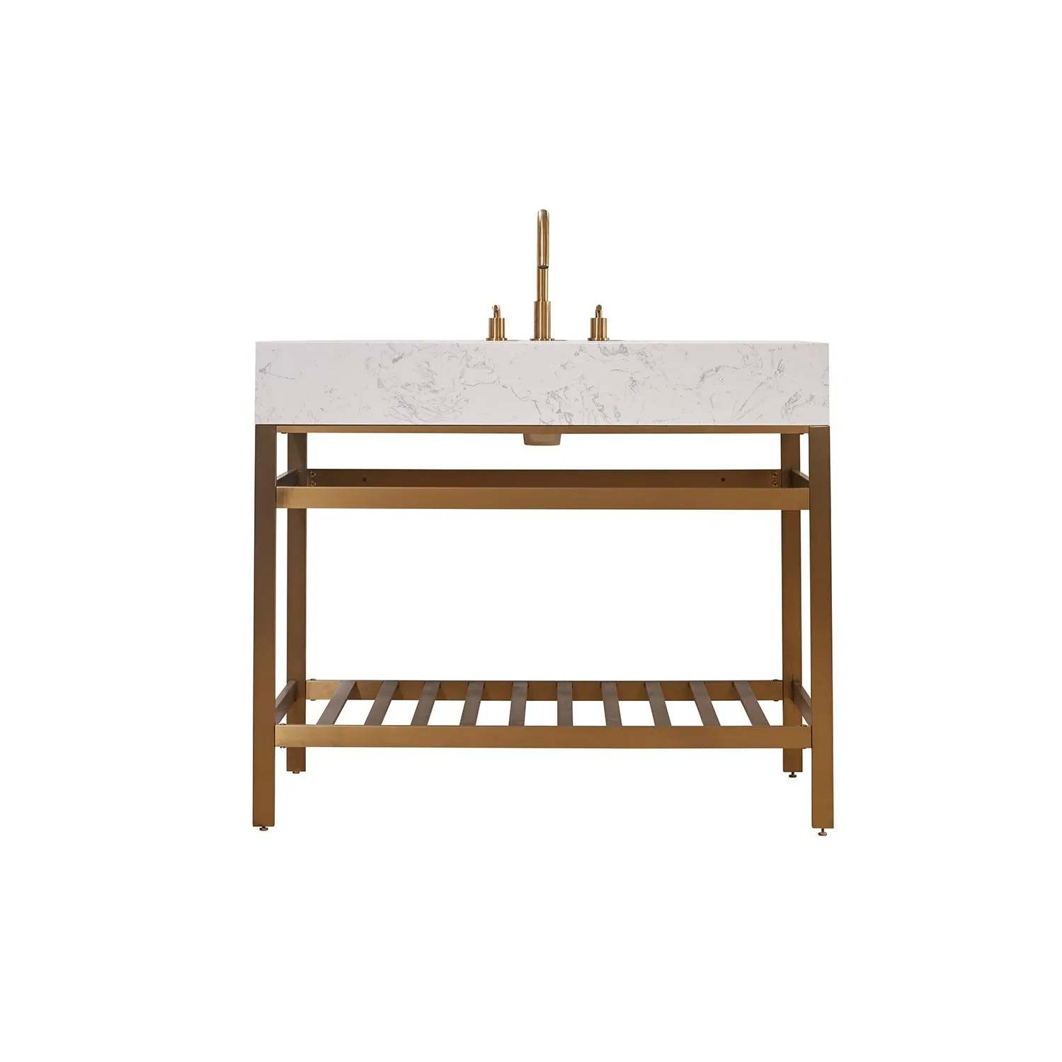 Altair Designs Merano 42" Single Stainless Steel Vanity Console with Aosta White Stone Countertop - 68042-AWAP-MB-NM