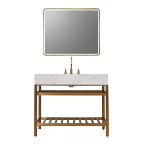 Altair Designs Merano 42" Single Stainless Steel Vanity Console with Aosta White Stone Countertop - 68042-AWAP-MB-NM