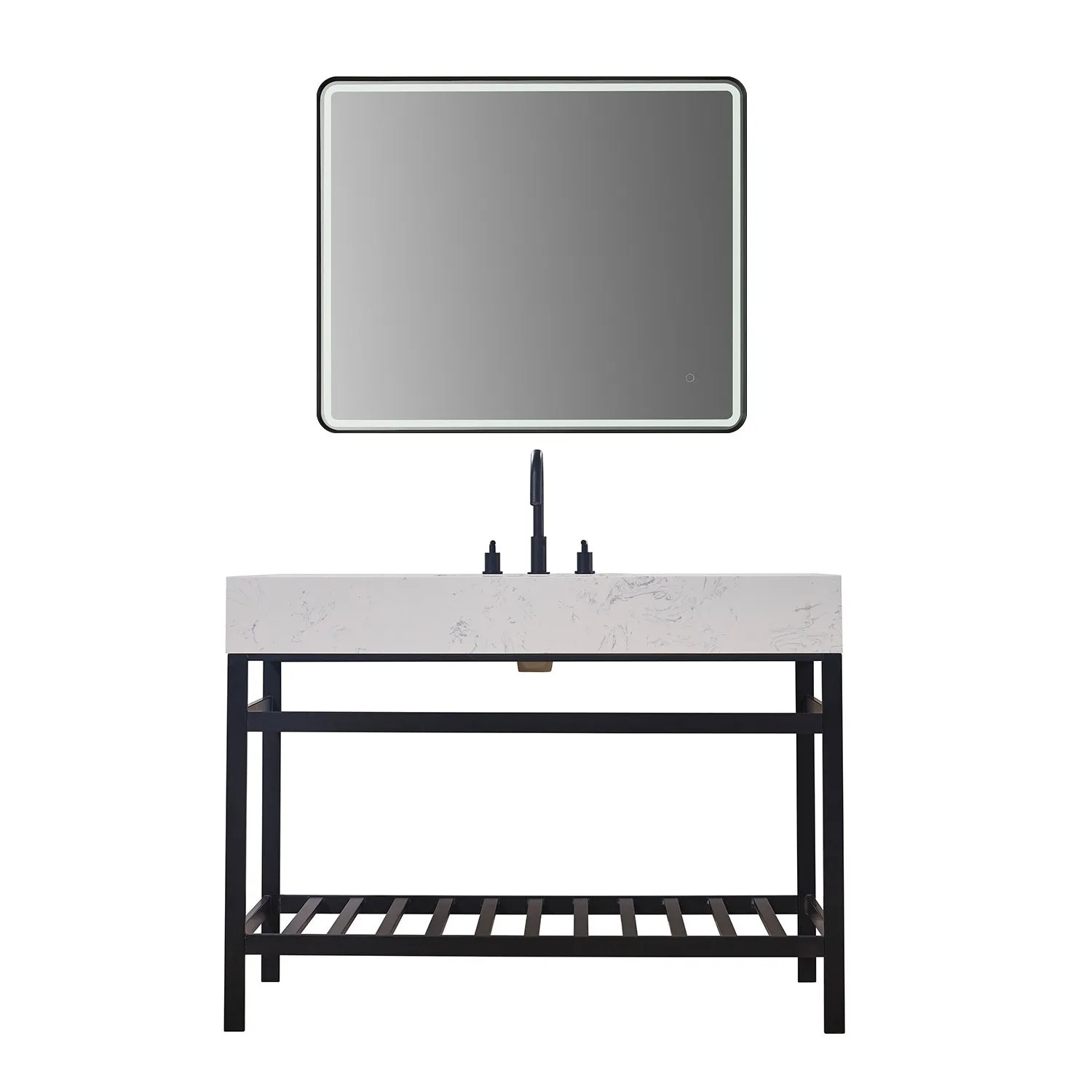 Altair Designs Merano 48" Single Stainless Steel Vanity Console with Aosta White Stone Countertop - 68048-AWAP-MB-NM
