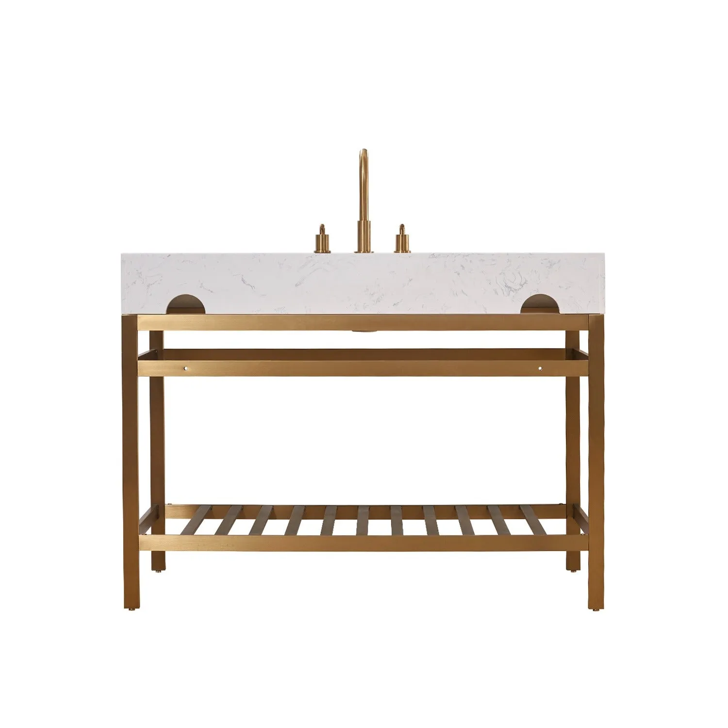 Altair Designs Merano 48" Single Stainless Steel Vanity Console with Aosta White Stone Countertop - 68048-AWAP-MB-NM