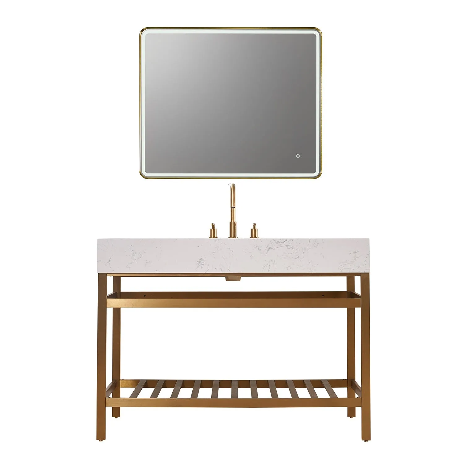 Altair Designs Merano 48" Single Stainless Steel Vanity Console with Aosta White Stone Countertop - 68048-AWAP-MB-NM