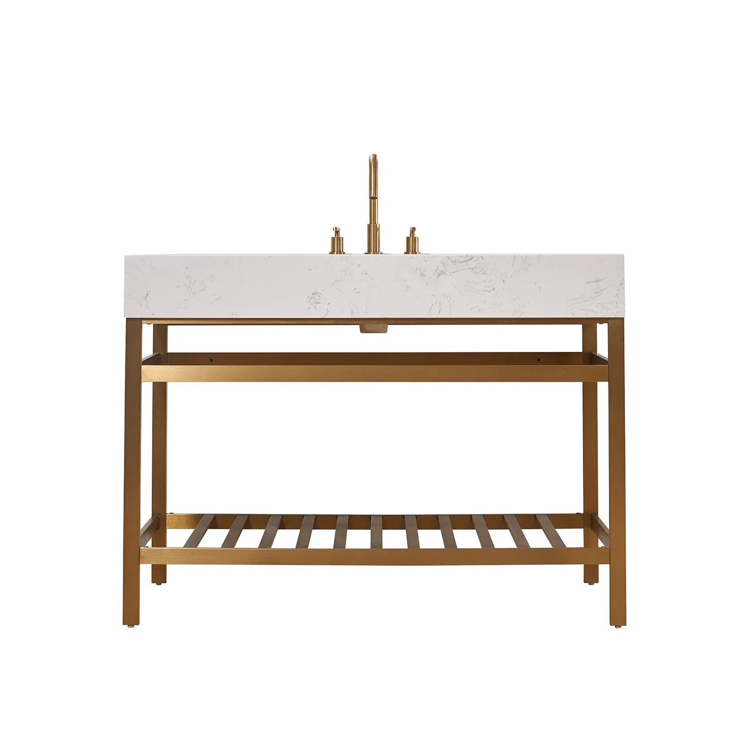 Altair Designs Merano 48" Single Stainless Steel Vanity Console with Aosta White Stone Countertop - 68048-AWAP-MB-NM