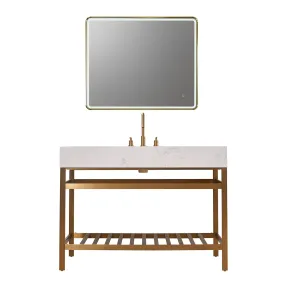 Altair Designs Merano 48" Single Stainless Steel Vanity Console with Aosta White Stone Countertop - 68048-AWAP-MB-NM