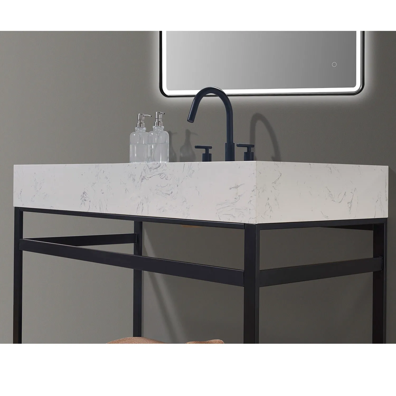 Altair Designs Merano 48" Single Stainless Steel Vanity Console with Aosta White Stone Countertop - 68048-AWAP-MB-NM