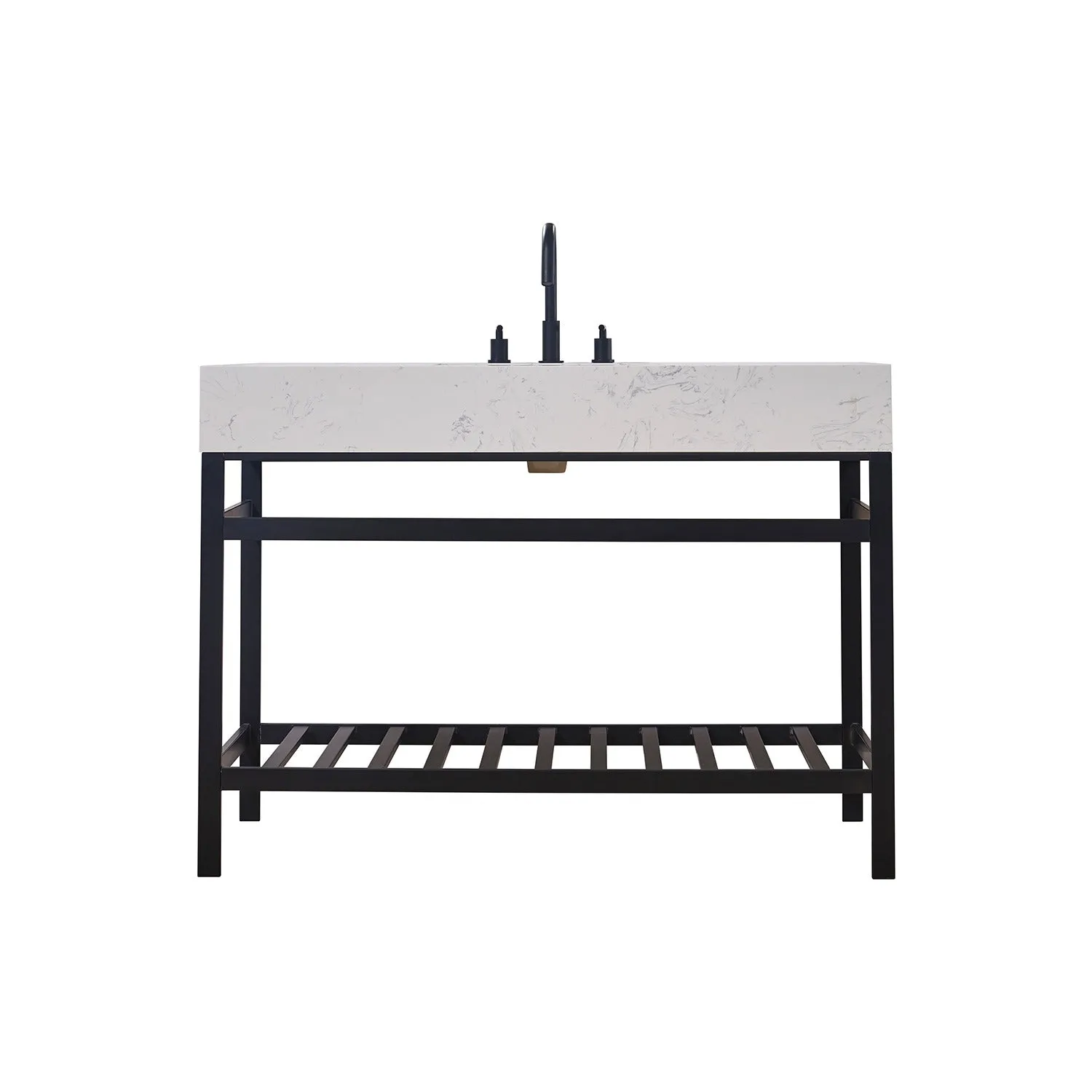 Altair Designs Merano 48" Single Stainless Steel Vanity Console with Aosta White Stone Countertop - 68048-AWAP-MB-NM