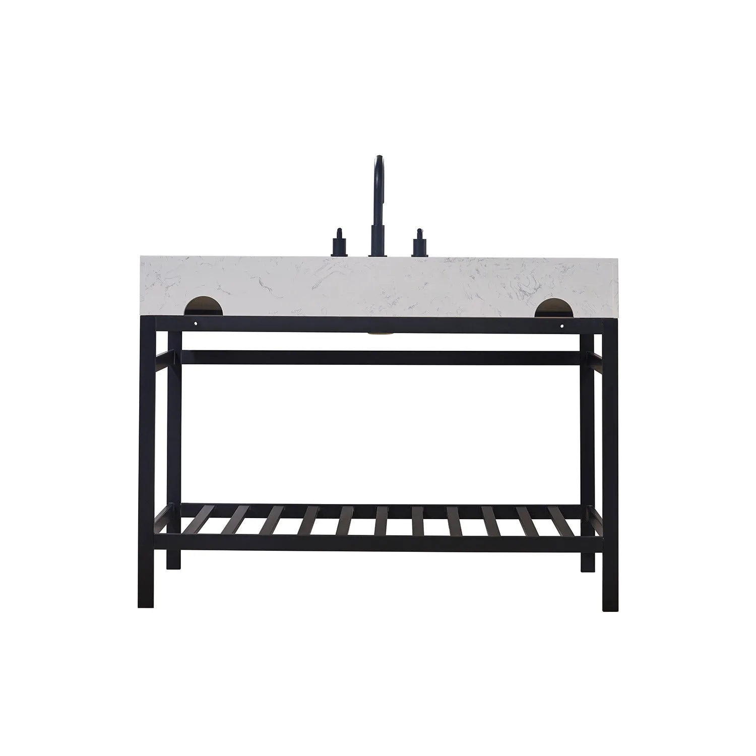 Altair Designs Merano 48" Single Stainless Steel Vanity Console with Aosta White Stone Countertop - 68048-AWAP-MB-NM