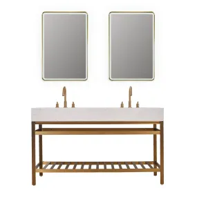 Altair Designs Merano 60" Double Stainless Steel Vanity Console with Aosta White Stone Countertop - 68060-AWAP-MB-NM