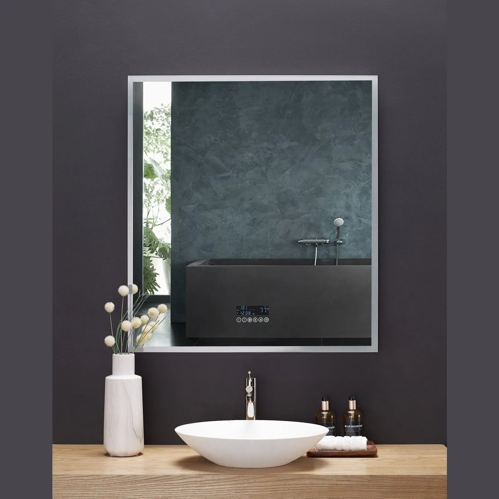 Ancerre Immersion LED Lighted Bathroom Vanity Mirror with Bluetooth, Defogger, and Digital Display - LEDM-IMMERSION-24