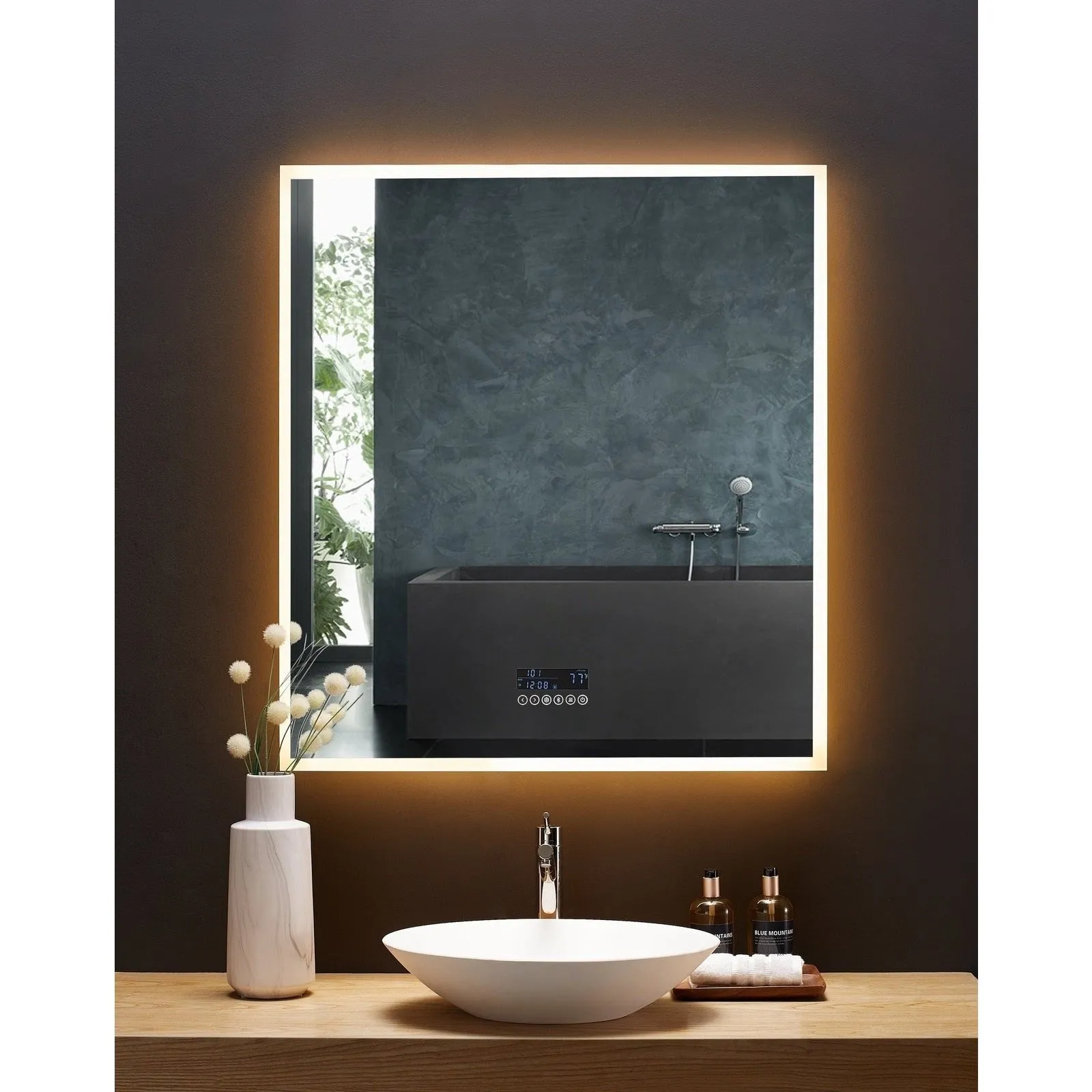 Ancerre Immersion LED Lighted Bathroom Vanity Mirror with Bluetooth, Defogger, and Digital Display - LEDM-IMMERSION-24