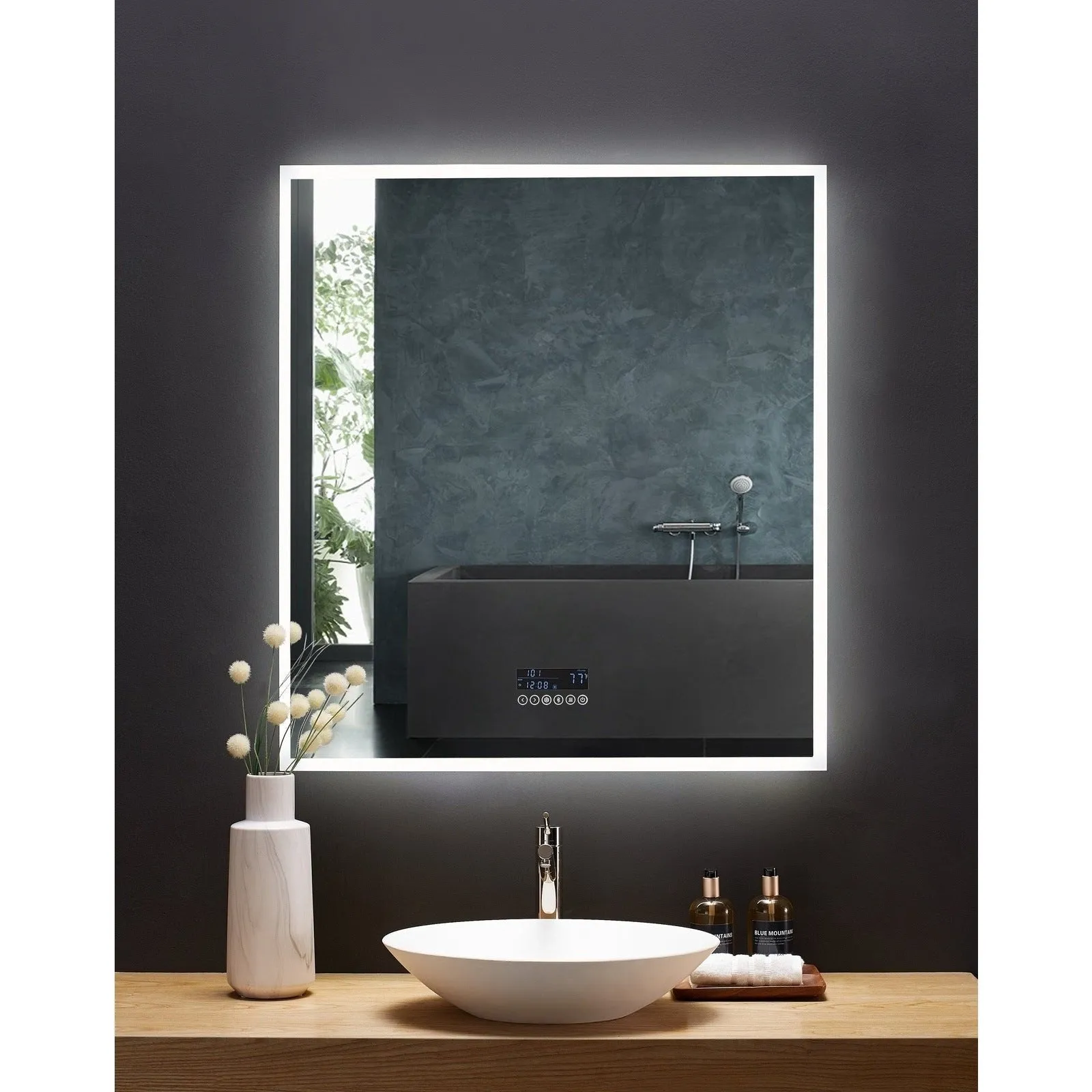Ancerre Immersion LED Lighted Bathroom Vanity Mirror with Bluetooth, Defogger, and Digital Display - LEDM-IMMERSION-24