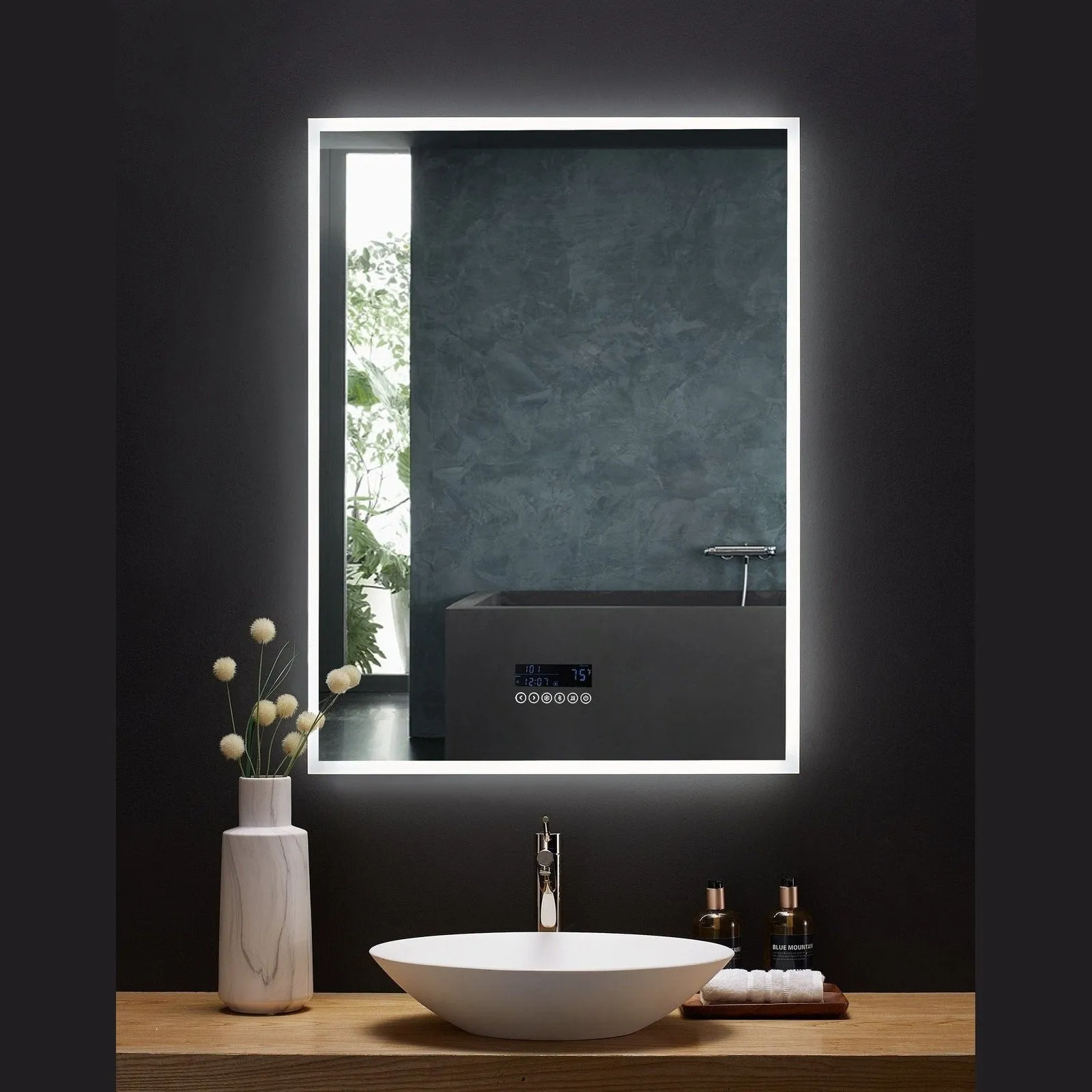 Ancerre Immersion LED Lighted Bathroom Vanity Mirror with Bluetooth, Defogger, and Digital Display - LEDM-IMMERSION-24