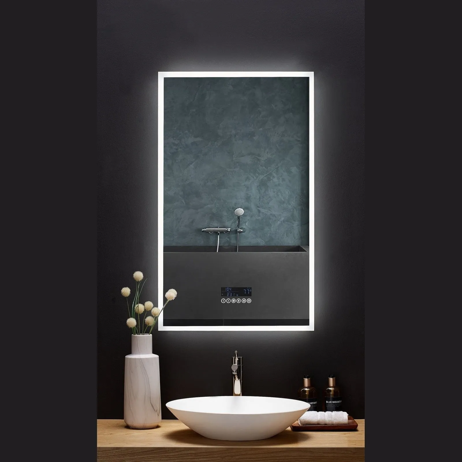 Ancerre Immersion LED Lighted Bathroom Vanity Mirror with Bluetooth, Defogger, and Digital Display - LEDM-IMMERSION-24