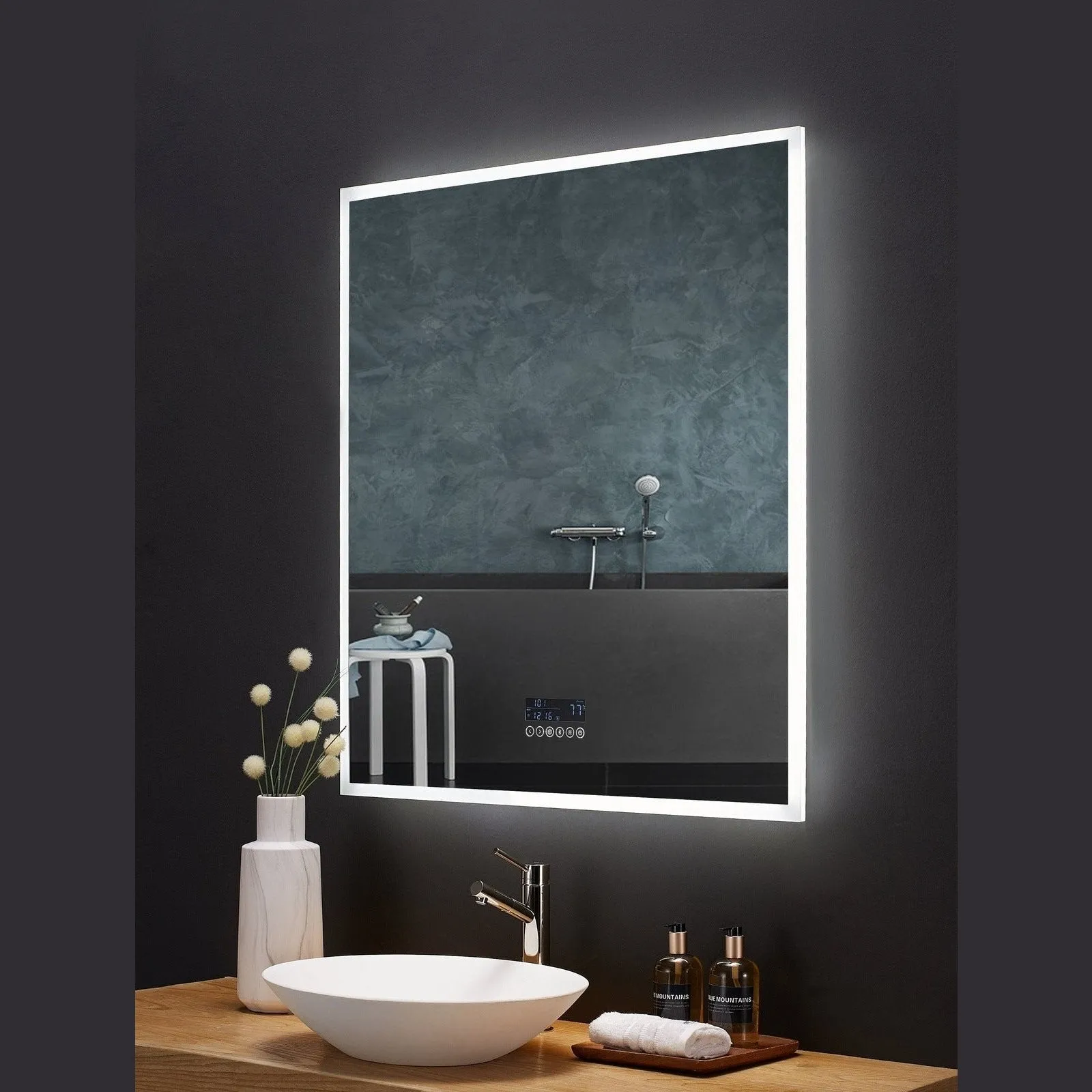 Ancerre Immersion LED Lighted Bathroom Vanity Mirror with Bluetooth, Defogger, and Digital Display - LEDM-IMMERSION-24