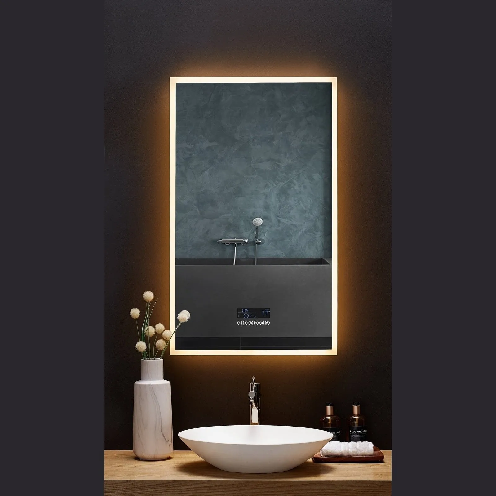 Ancerre Immersion LED Lighted Bathroom Vanity Mirror with Bluetooth, Defogger, and Digital Display - LEDM-IMMERSION-24