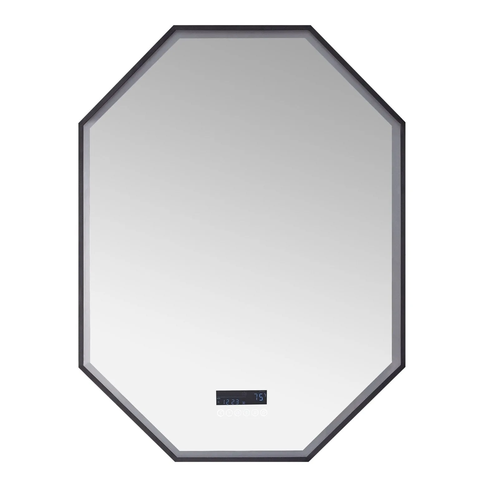 Ancerre Otto LED Octagon Black Framed Lighted Bathroom Vanity Mirror with Bluetooth and Digital Display - LEDM-OTTO-24