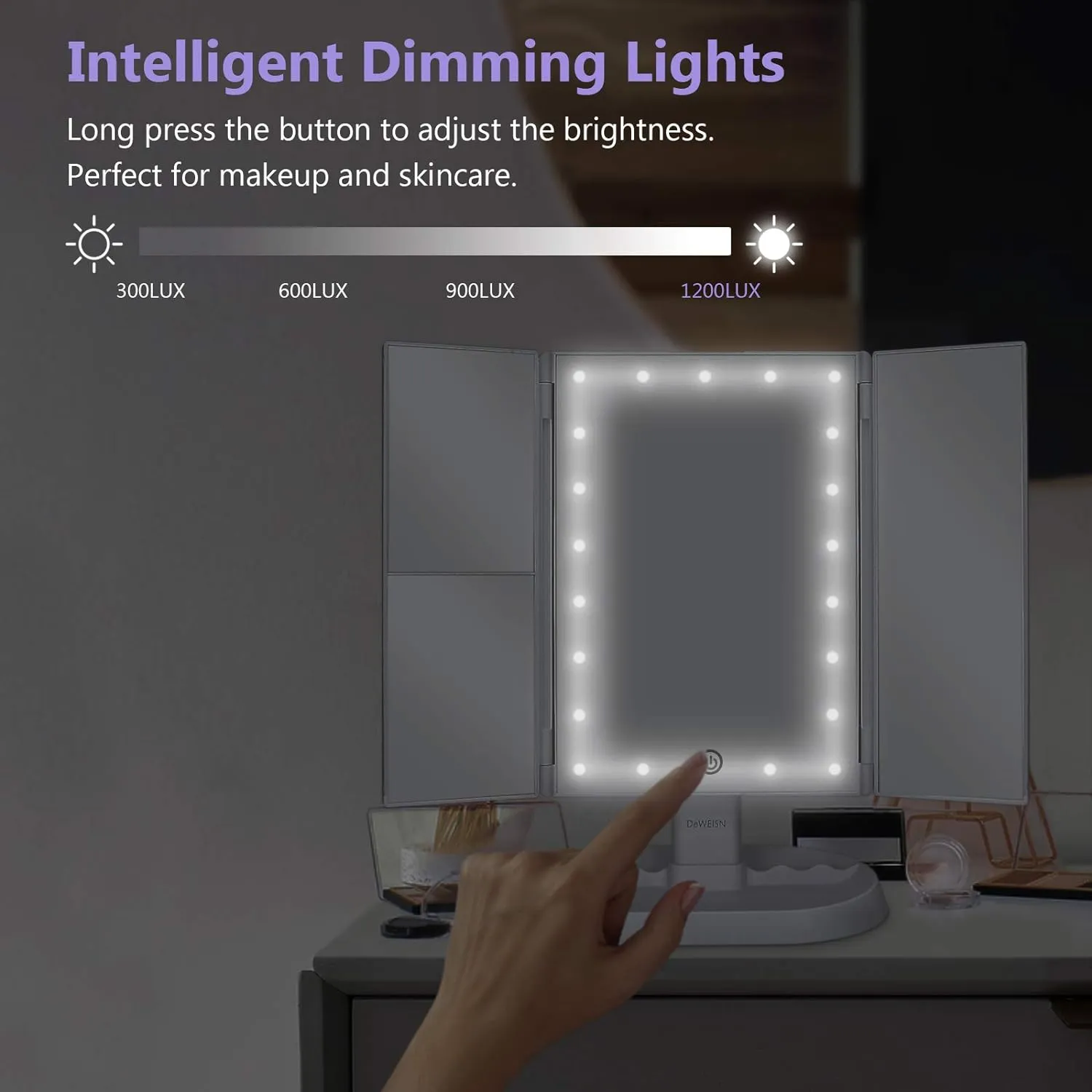Anzzi Vanity LED Mirror Trifold Lighted with 1x/2x/3x Magnification and Touch Screen Dimming