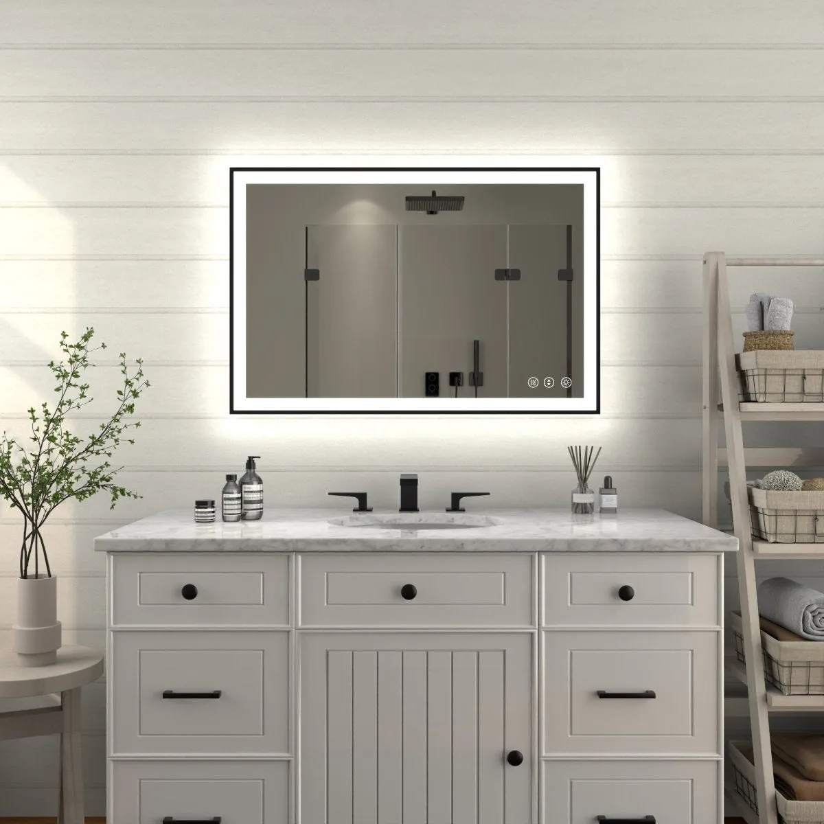 Apex-Noir 24"x36" Framed LED Lighted Bathroom Mirror