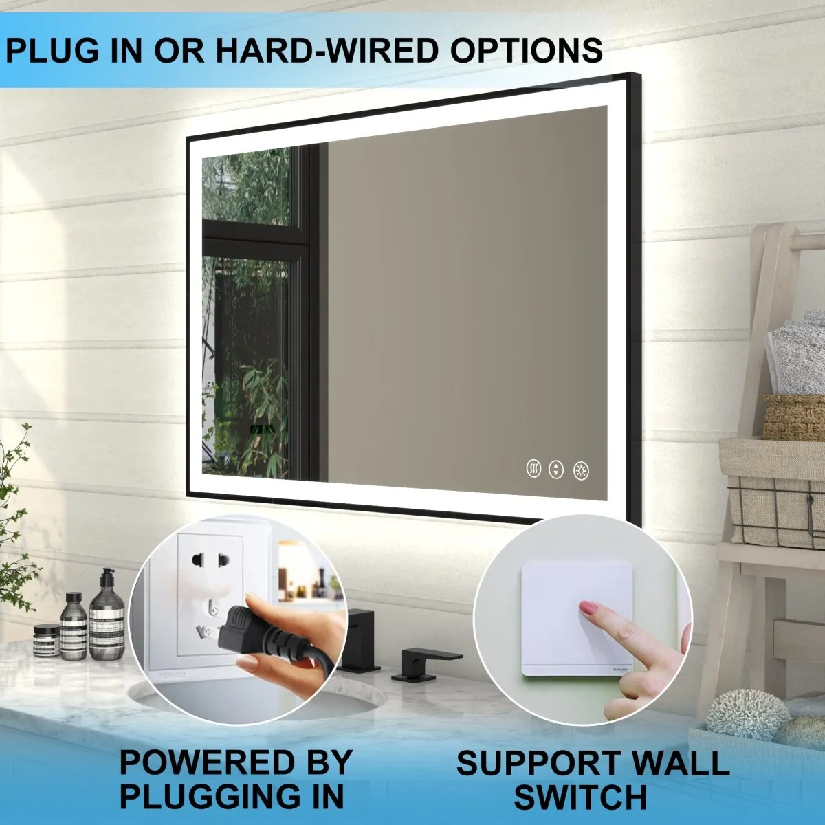 Apex-Noir 24"x36" Framed LED Lighted Bathroom Mirror