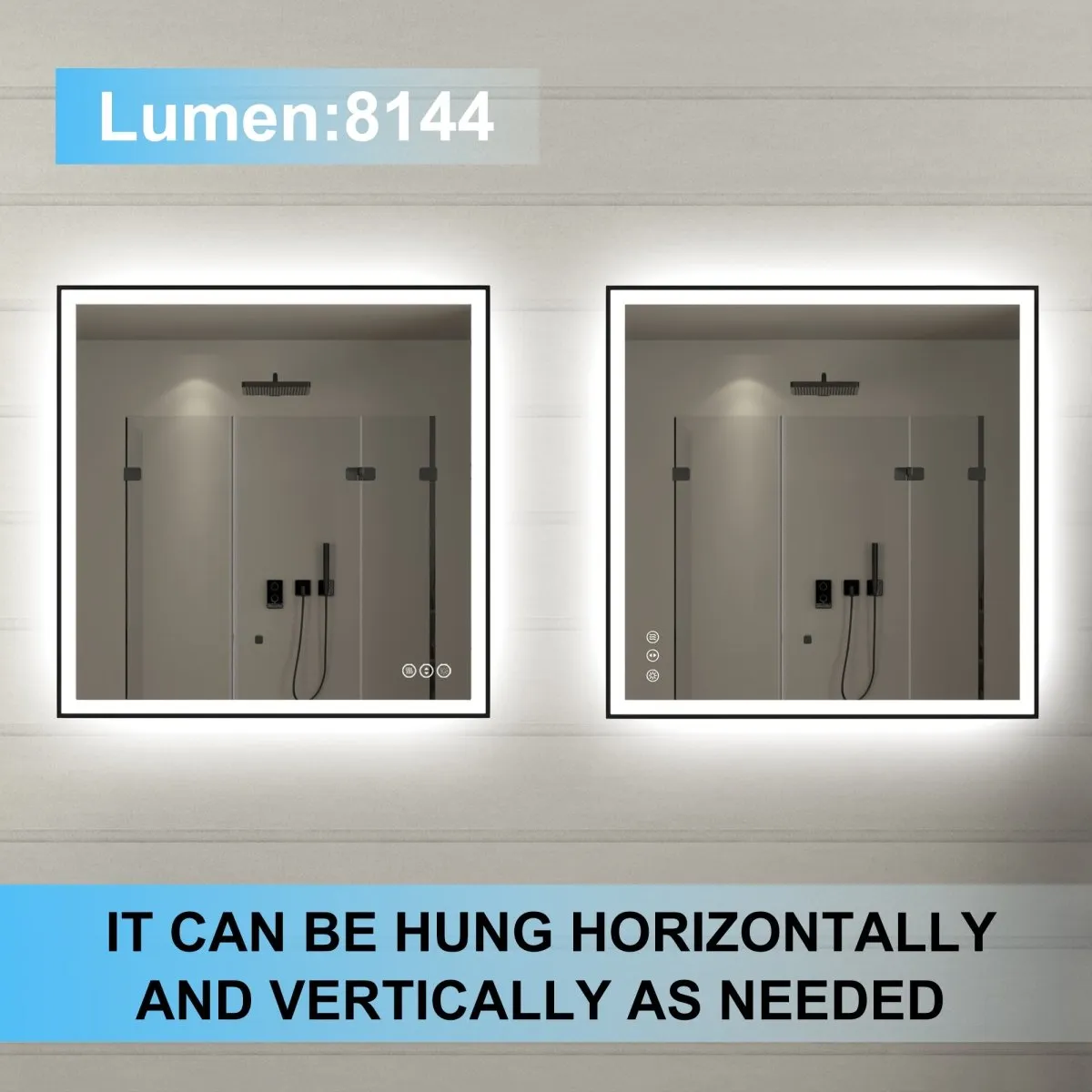 Apex-Noir 36"x36" Framed LED Lighted Bathroom Mirror